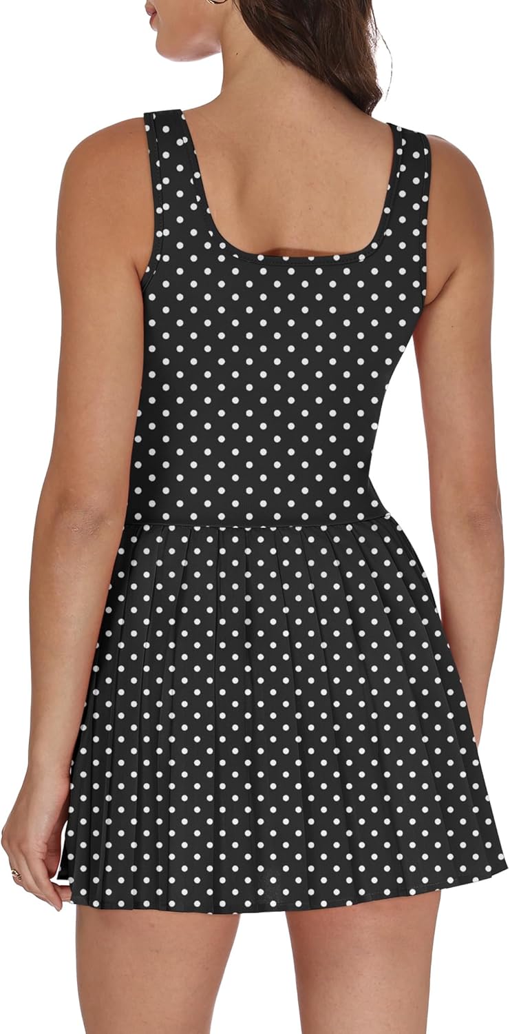 Athletic Dress for Women Built in Shorts U Neck Womens Tennis Dress Pleated with Pockets Sleeveless Golf Clothes