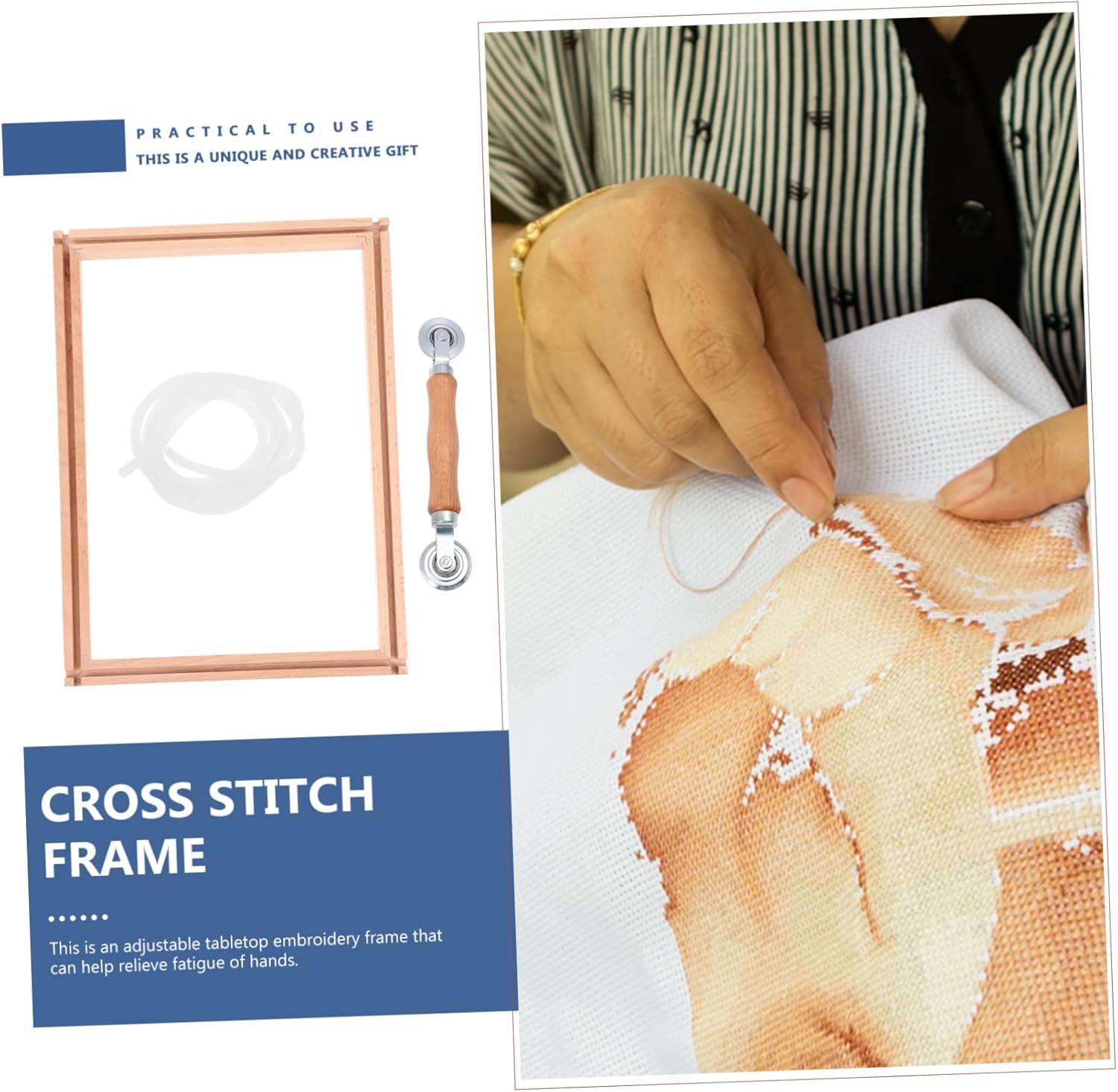 LIFKOME 1Set Quilting Stand for Cross Stitch Multi Functional Beech Tabletop Frame for Needlework Embroidery Projects Hands Comfort