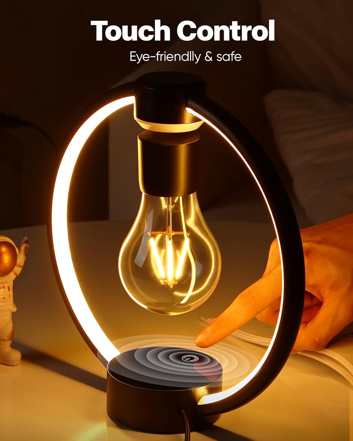 Levitating Table Lamp, Decorative Desk Lamp with 3 Light Modes and Touch Sensor, 360° Rotating LED Bulbs Bedside Lamps Cool Night Light for Living Room Bedroom Nightstand Table Patio