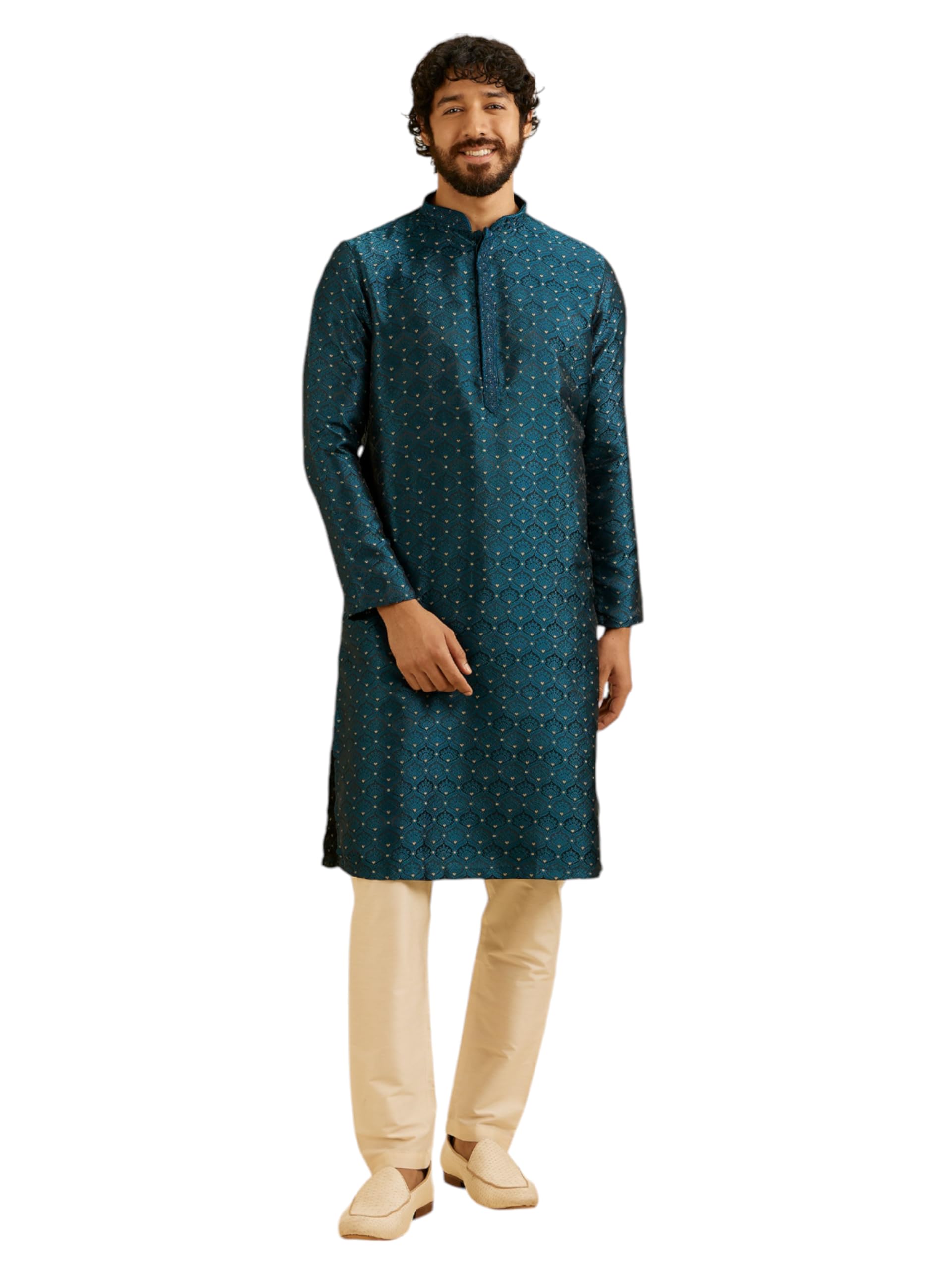 Men's Brocade Elegant Ethnic Motifs Printed Kurta Pyjama Set (2pcs)