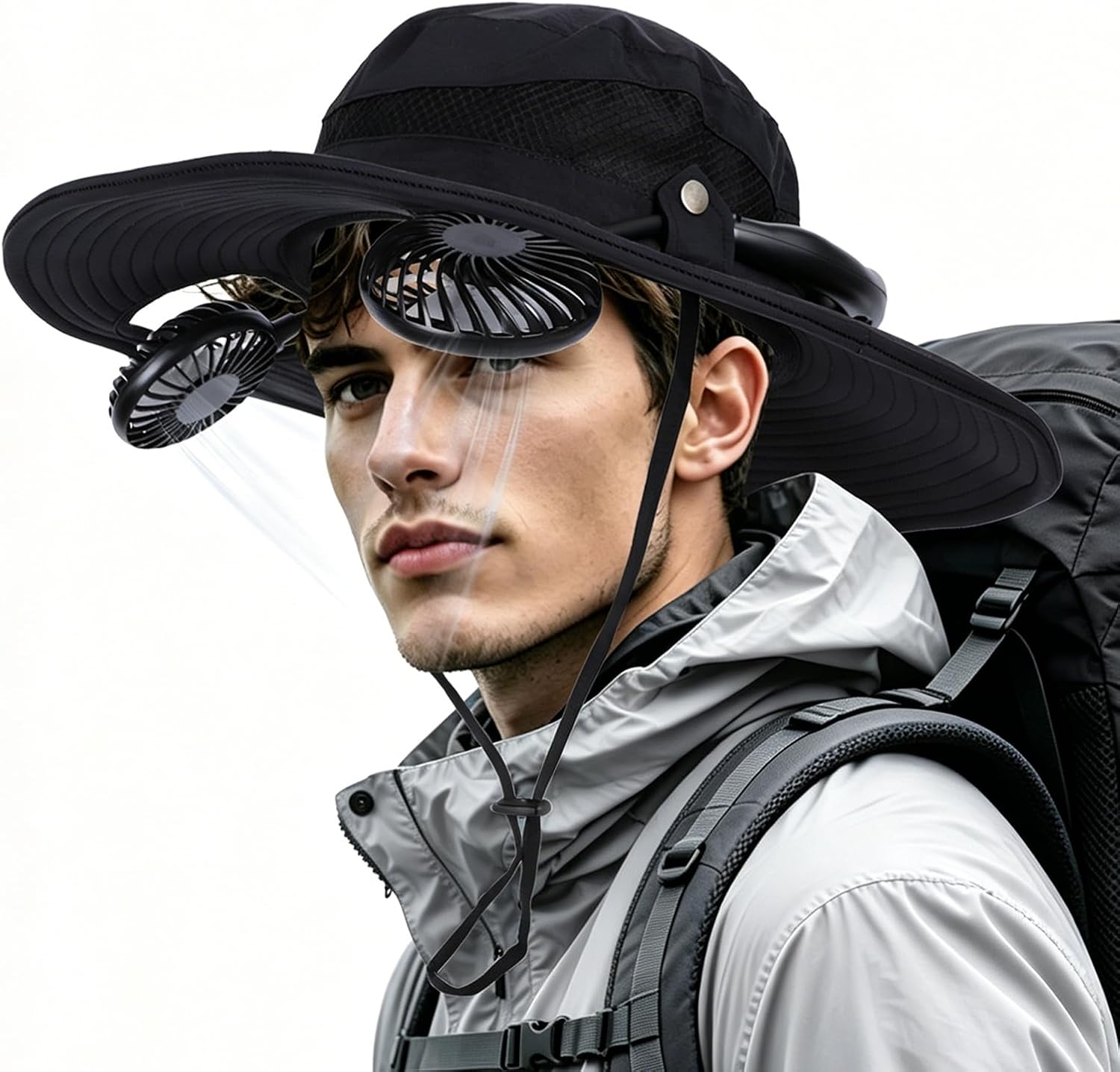 2-in-1 Detachable Neck Fan Fishing Hat for Head & Neck, USB Rechargeable Built-in Battery, Sun Hat for Women Men Summer