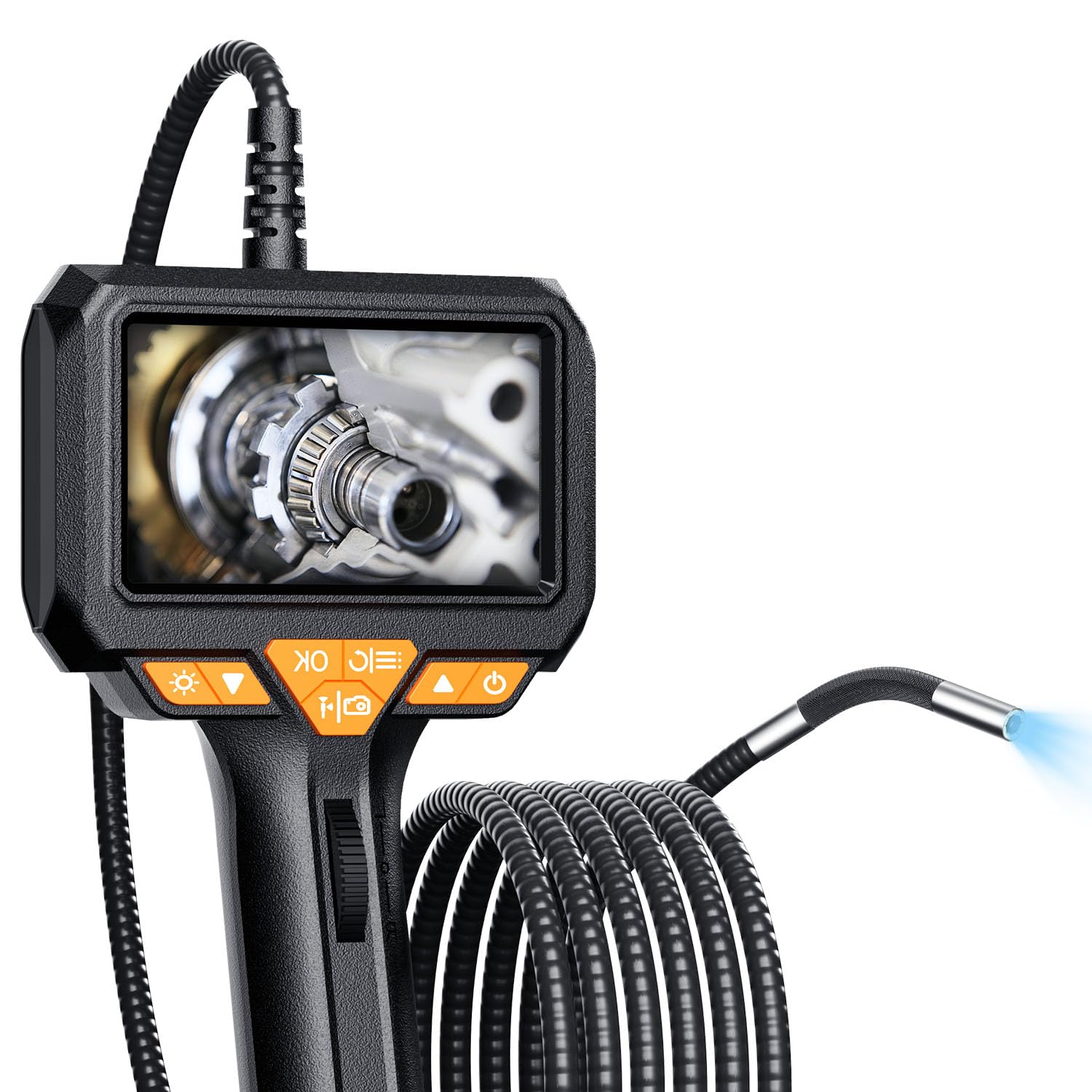 Articulating Borescope Inspection Camera with Light, Two-Way 180° Steering Endoscope for Automotive Mechanics, 5" IPS Screen, 1080P HD Flexible Scope, High-Temp Alarm, Hard Case Included-image-9