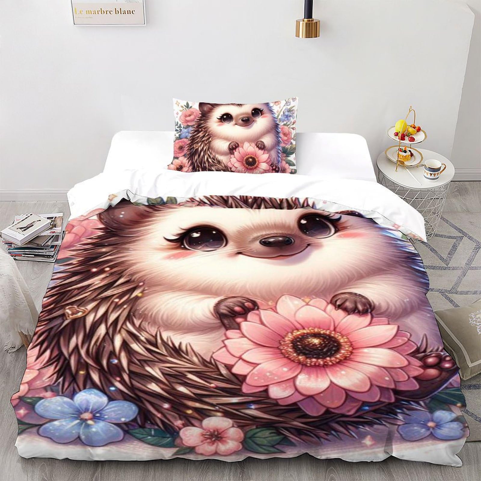 Housse de couette enfant motif animal dessin animé rose imprimé 3D microfibre 135x200