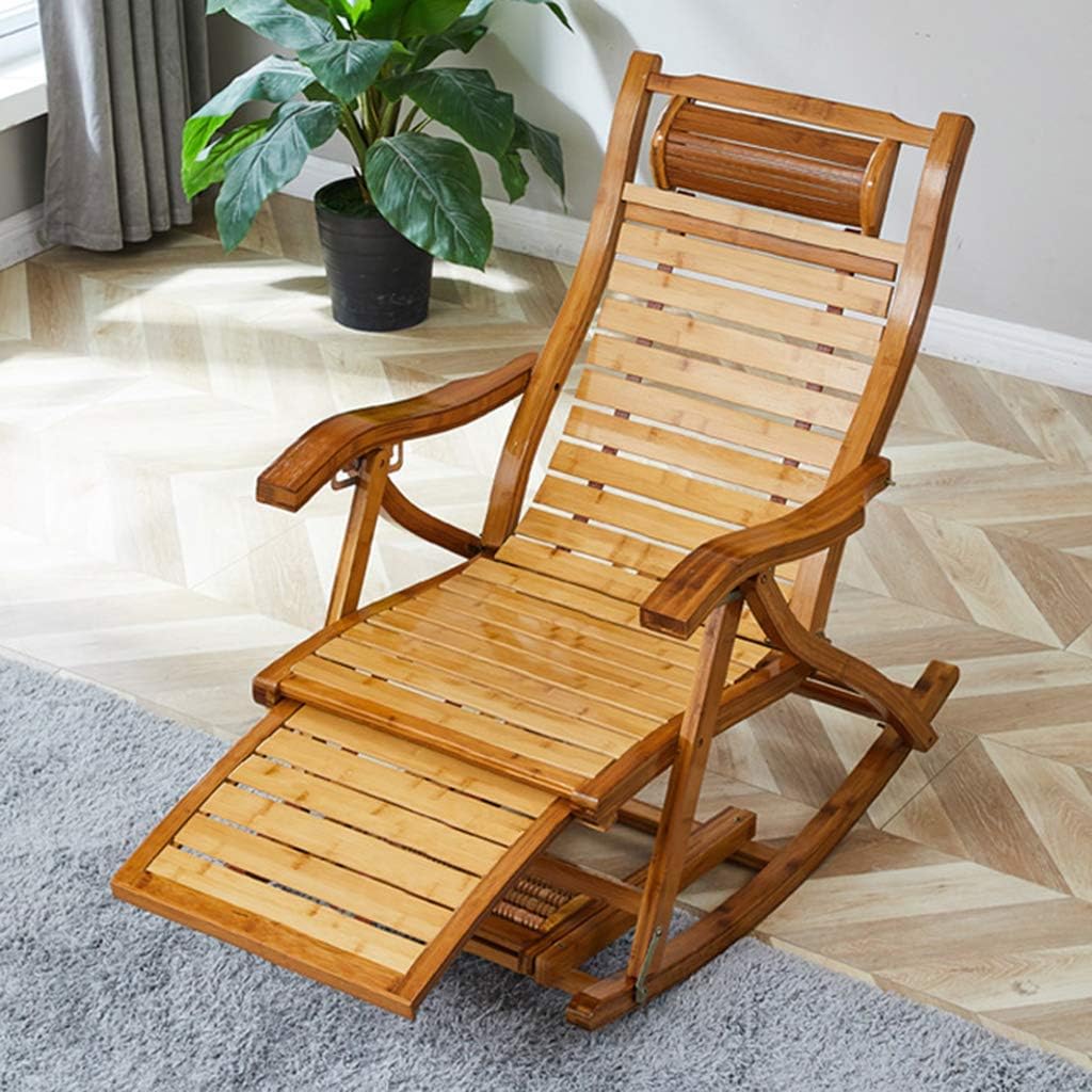 Reclining Garden Chair Bamboo Wood Folding Rocking Chair for Adult Sunbed Adjustable Sun Loungers Recliner for Patio, Poolside and Camping
