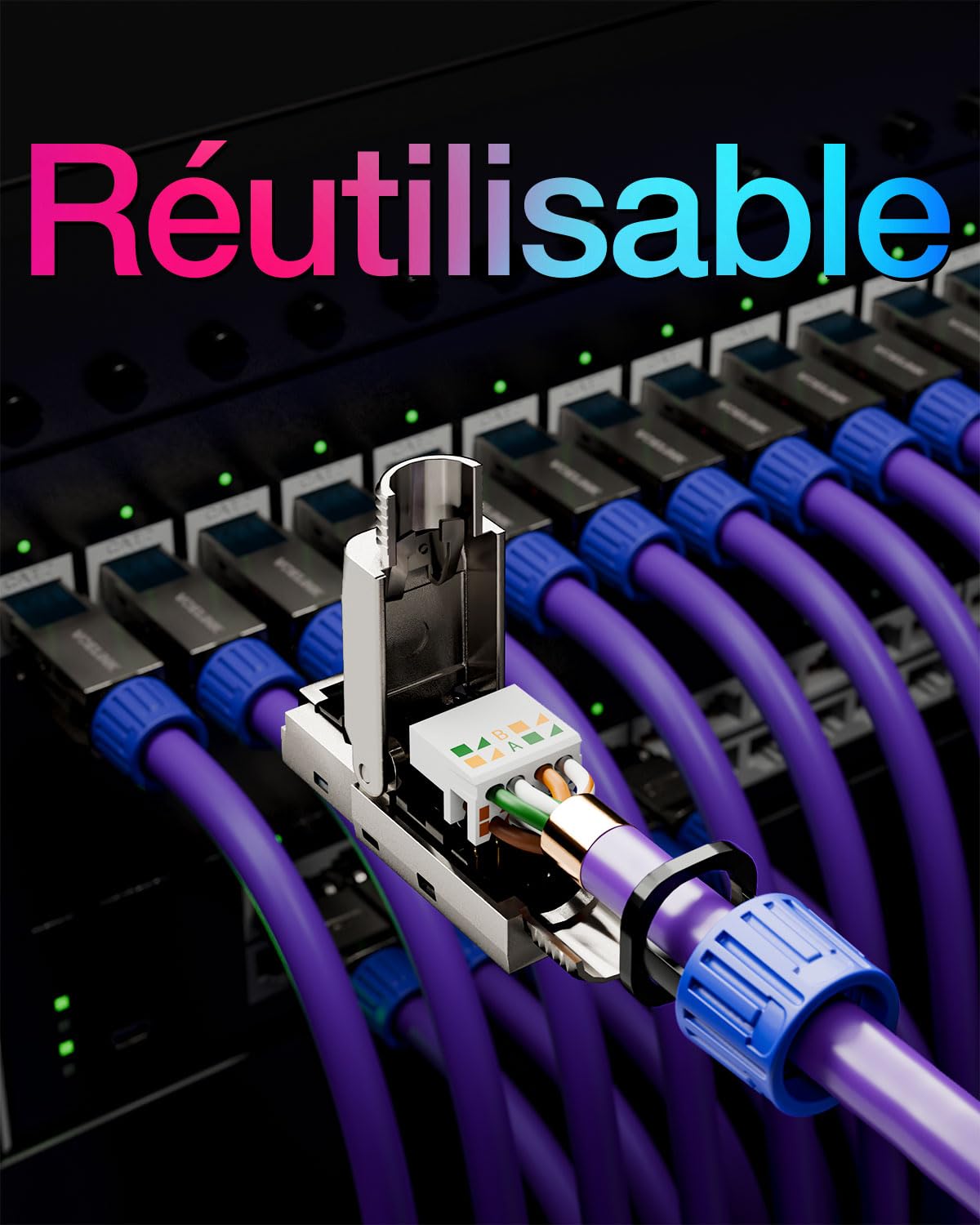 VCELINK Connecteur RJ45 Sans Outil, Fiche Cat 7 Plaqué or Sans Outil, Connecteur RJ45 blindé pour câble Ethernet Cat6A/Cat7 en lot de 8