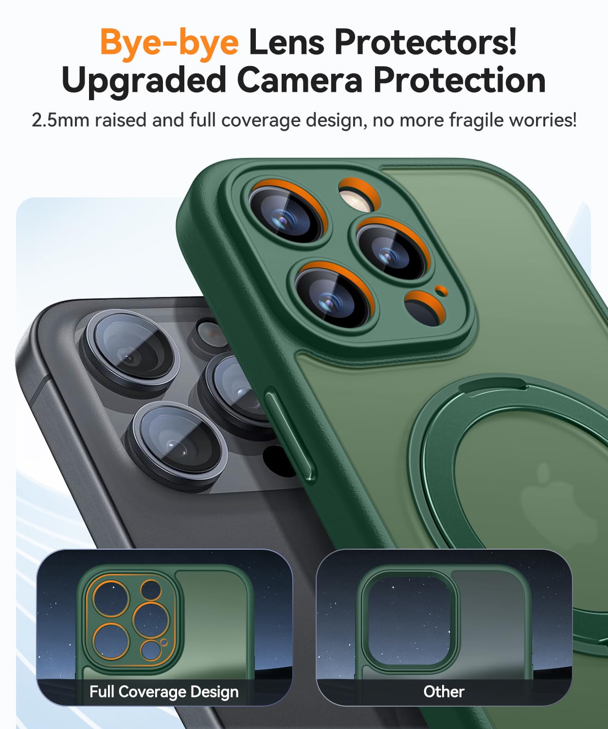 CANSHN Cover Per IPhone 15 Pro Max (6.7) - Custodia Traslucida Opaca Con Supporto Magnetico Rotante 360° E Protezione Fotocamera, Verde Profondo