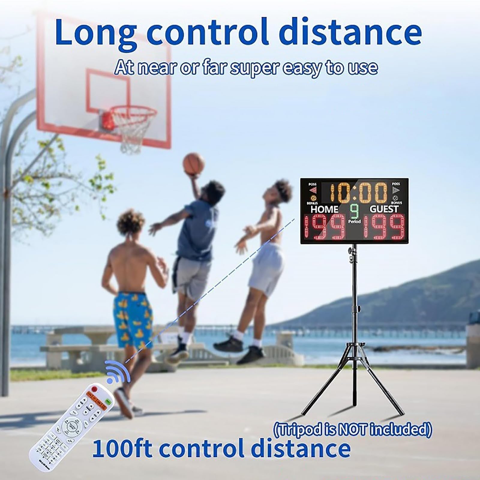 Marcador digital LED de baloncesto con control remoto, instalación de mesa y pared, reloj temporizador, función de zumbador, 5 niveles de brillo