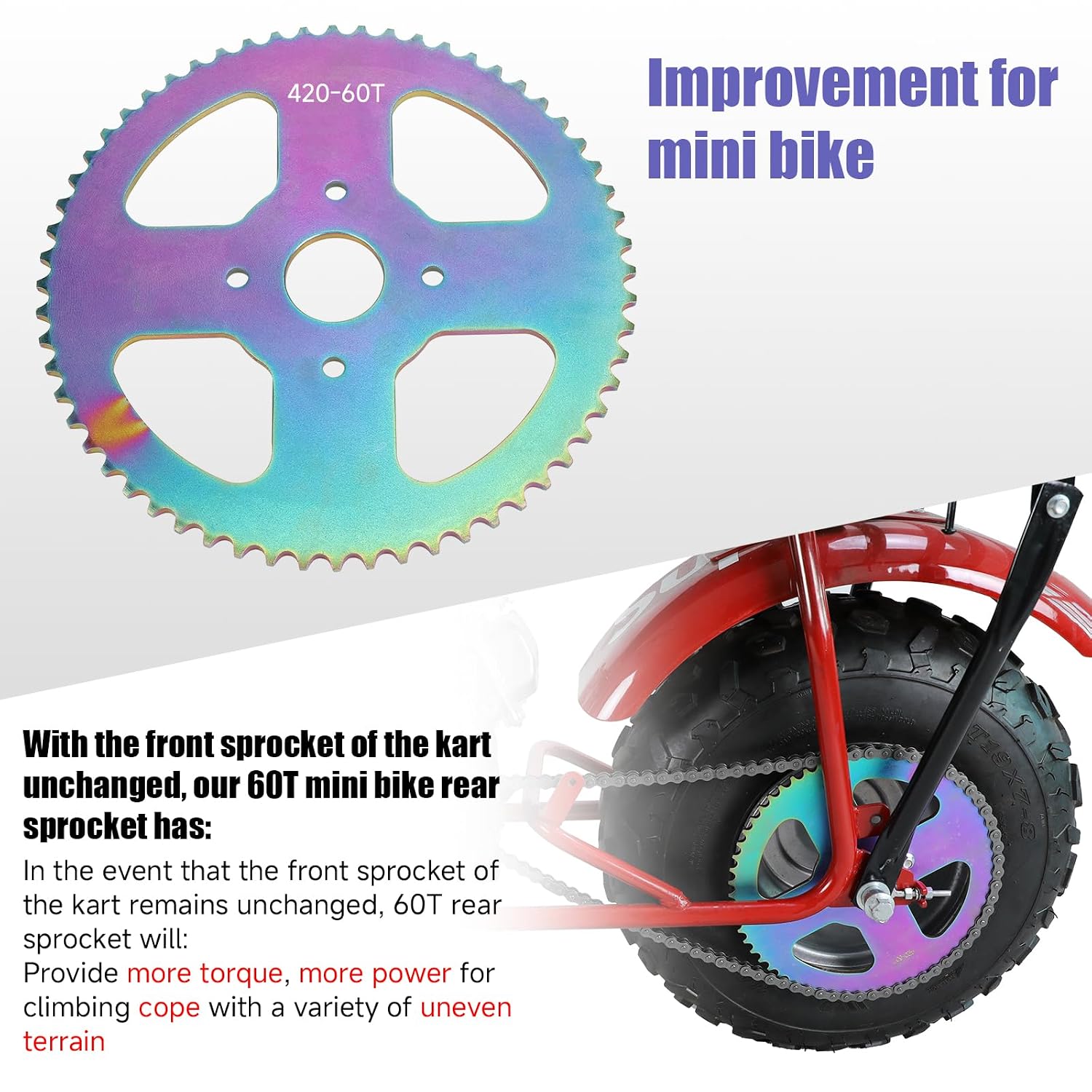 60 Tooth Sprocket 420 Chain with 90 Link Rear Drive Chain 42 Link Front Chain Replacement for Coleman Mini Bike CT200U BT200X CT200U-EX Baja Warrior MB200 Predator 212 196cc 200cc Parts