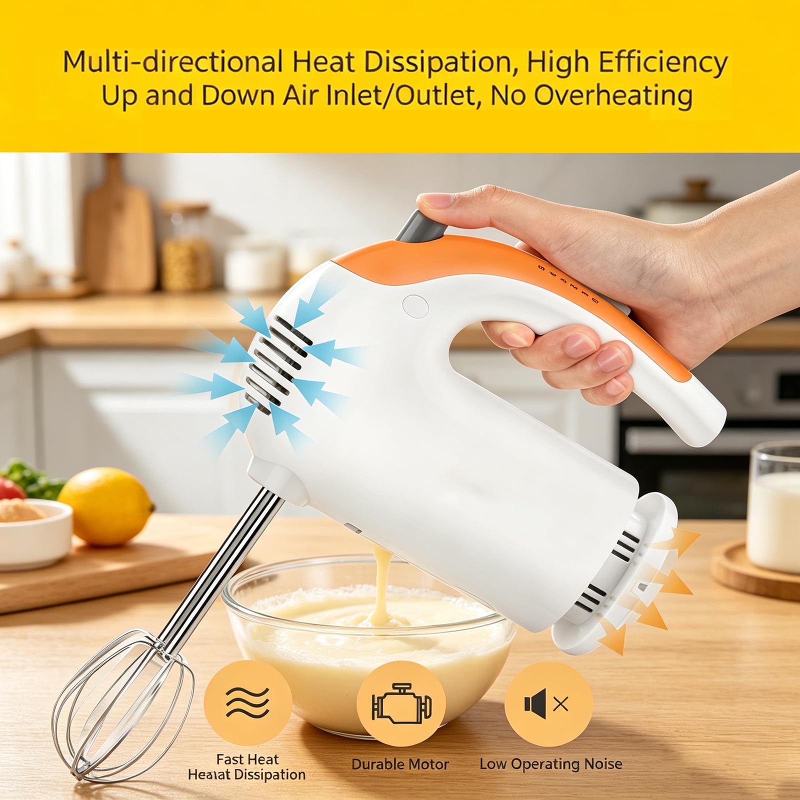 Sbattitore elettrico manuale da cucina 300 W, 5 velocità con fruste in acciaio inossidabile 304, ganci per impastare e frusta - Ideale per la cottura al forno