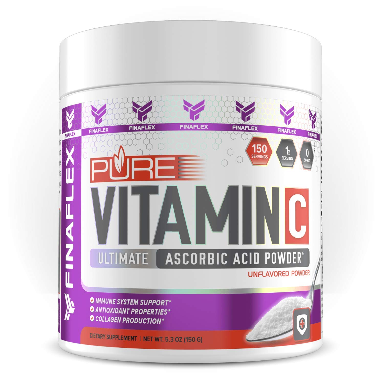 FINAFLEX Pure Vitamin C, Unflavored - 5.3 oz - Promotes Immune System Support & Collagen Production - Ascorbic Acid Powder - 150 Servings