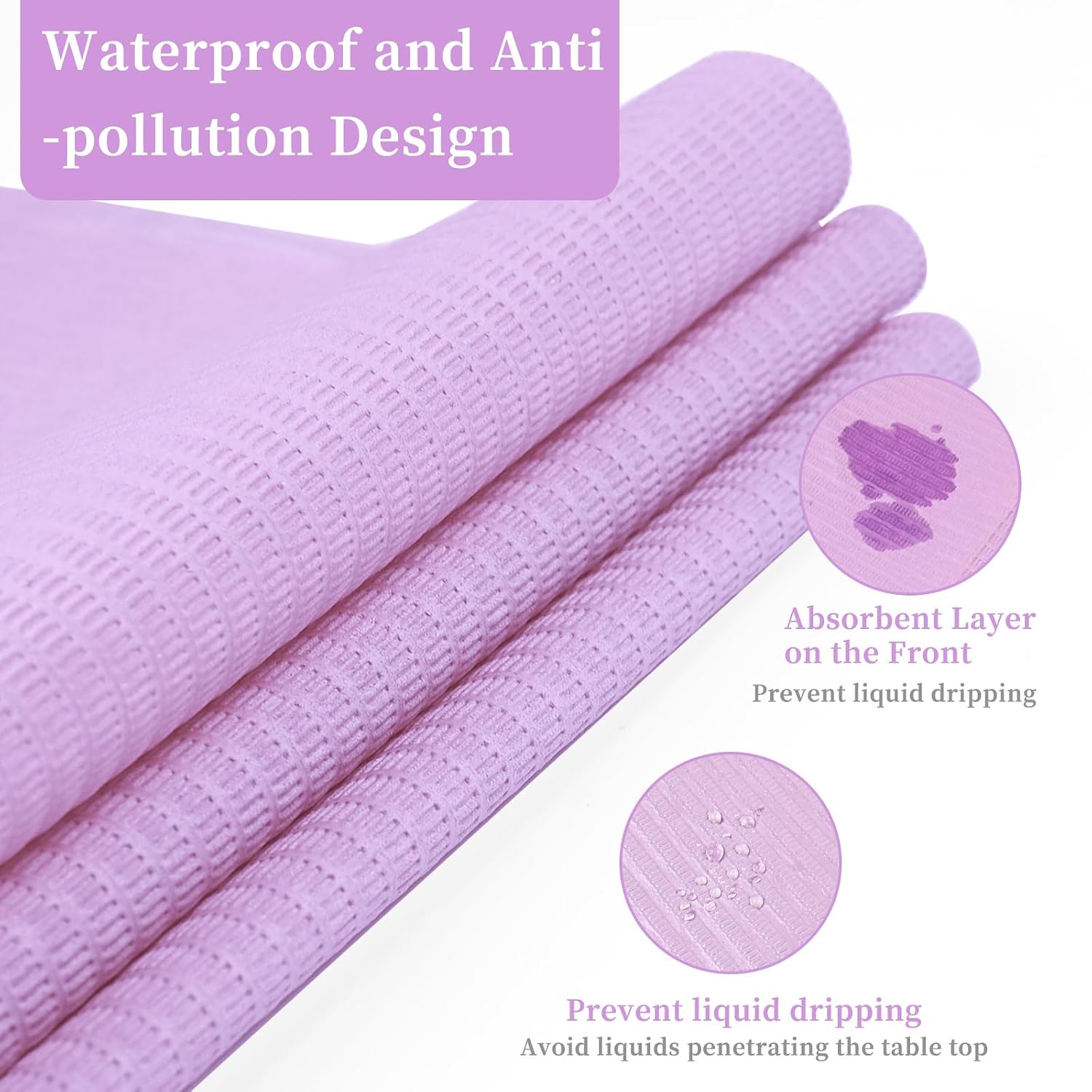 125PCS Disposable Nail Art Table Mat, Waterproof Nail Tips Art Table Towels Mat, 3 Ply Nail Napkins for Acrylic, Nail Art Mat Paper Sheet, Nail Tips Art Waterproof Pad for Salon（Purple）