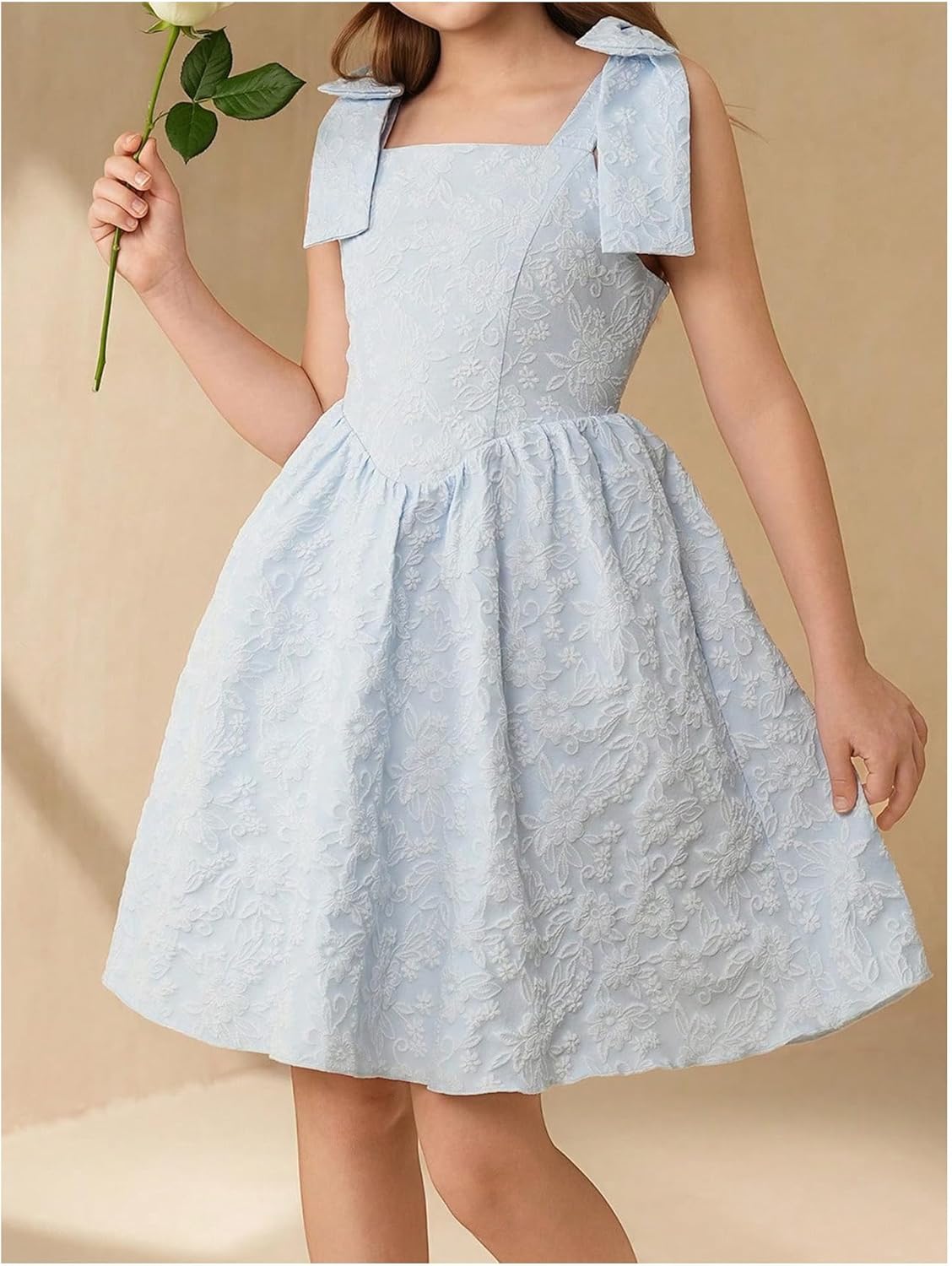SHENHE Girl's Flower Girl Dress Bow Sleeveless Fit and Flare A Line Party Wedding Jacuqard Dress