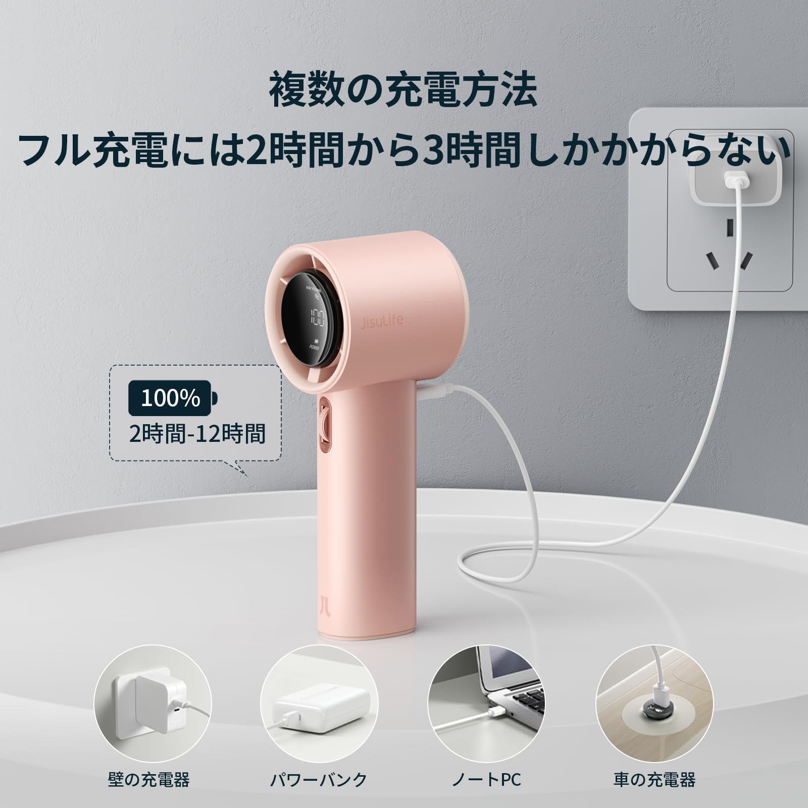 JISULIFE ハンディ扇風機 小型 卓上扇風機 USB充電式 3600mAh大容量バッテリー 最大12時間動作 ミニ扇風機 手持ち扇風機 1-100段階風量調 Amazon | JJISULIFE ハンディ扇風機 携帯扇風機 小型 卓上 USB充電式