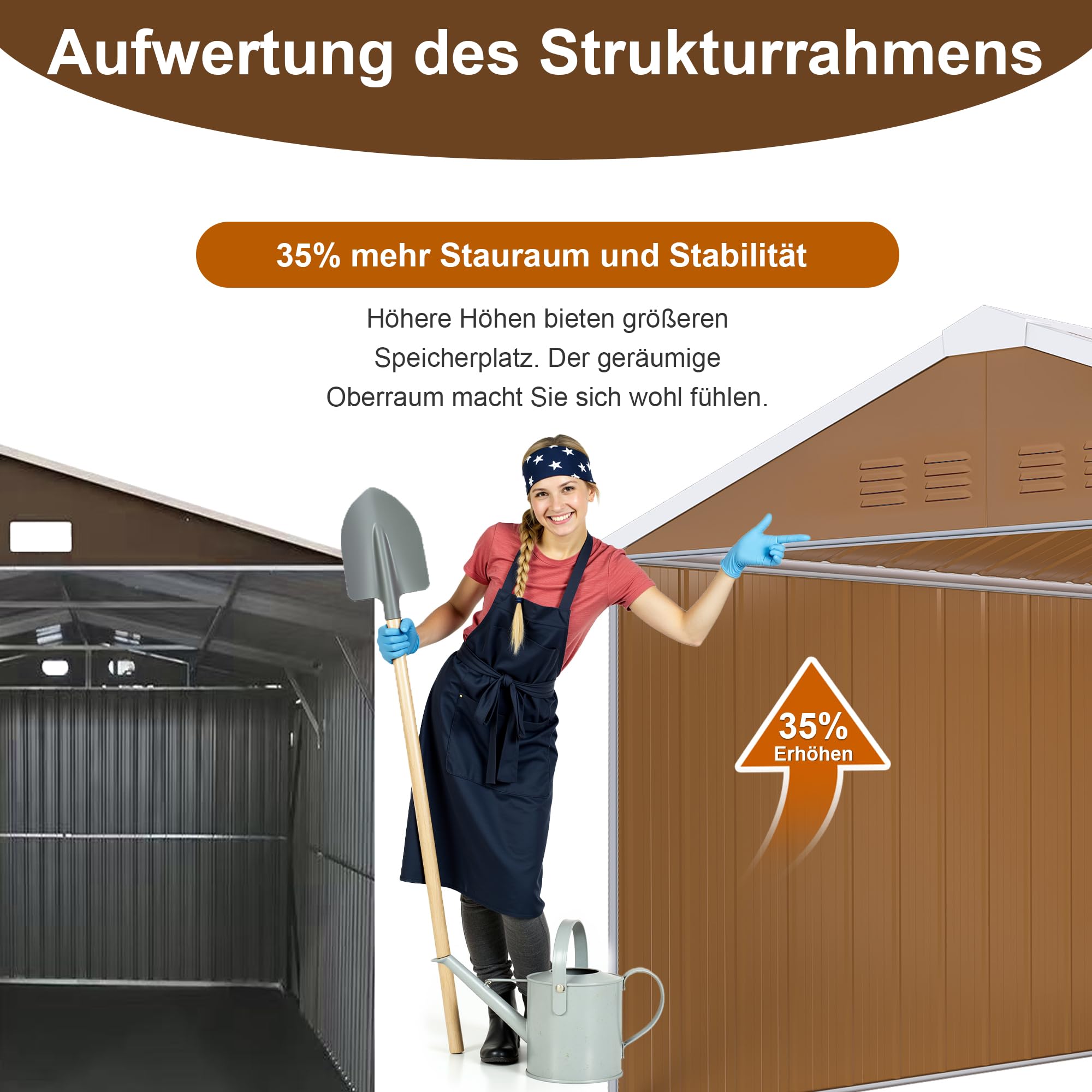 Gartenhaus Metall, 360 x 297 x 194cm, Geräteschuppen Metall | Fenstern, Wasserdicht, Verschließbarer Tür & Belüftung, Ohne Boden
