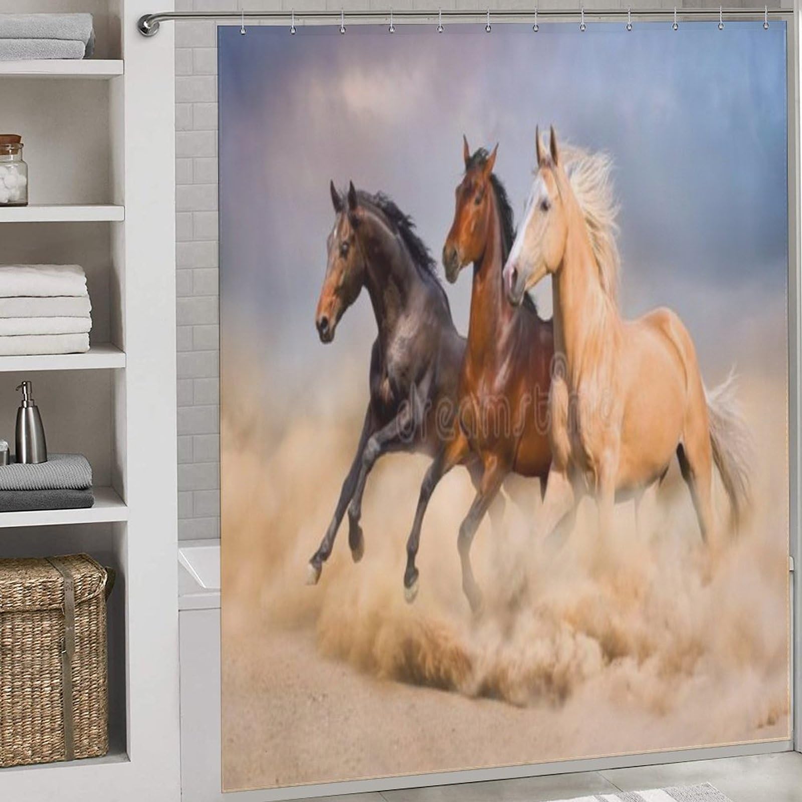 Rideau de douche cheval en polyester imperméable 183x183cm pour salle de bain