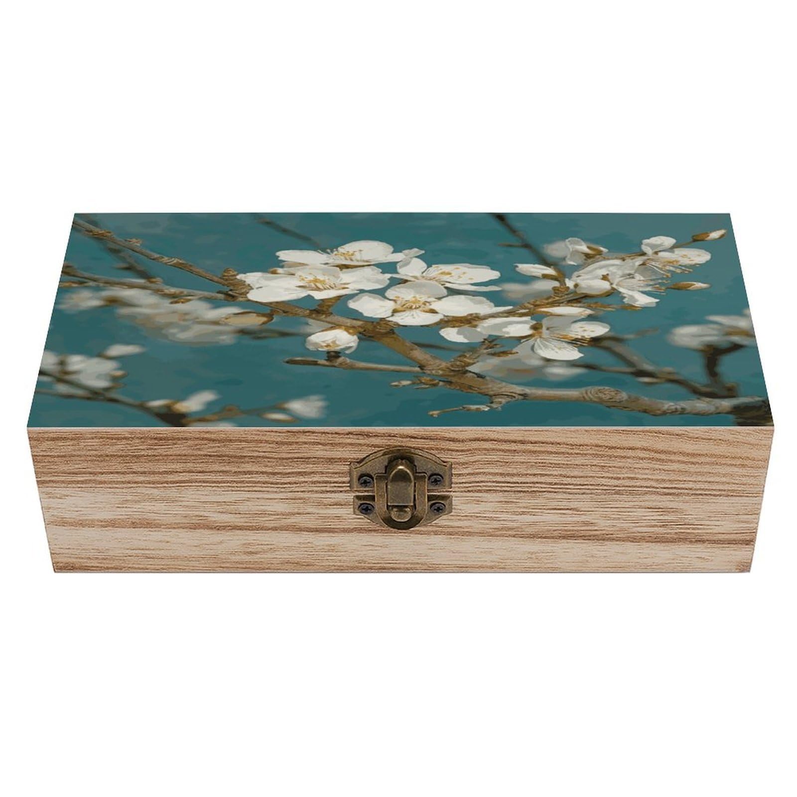 VstaDank Almond Blossom Wooden Storage Box Wooden Keepsake Box with A Hinged Lid Fashion Memory Treasure Boxes Decorative Jewelry Case for Crafts Photo Home Decor Wood Gift Box