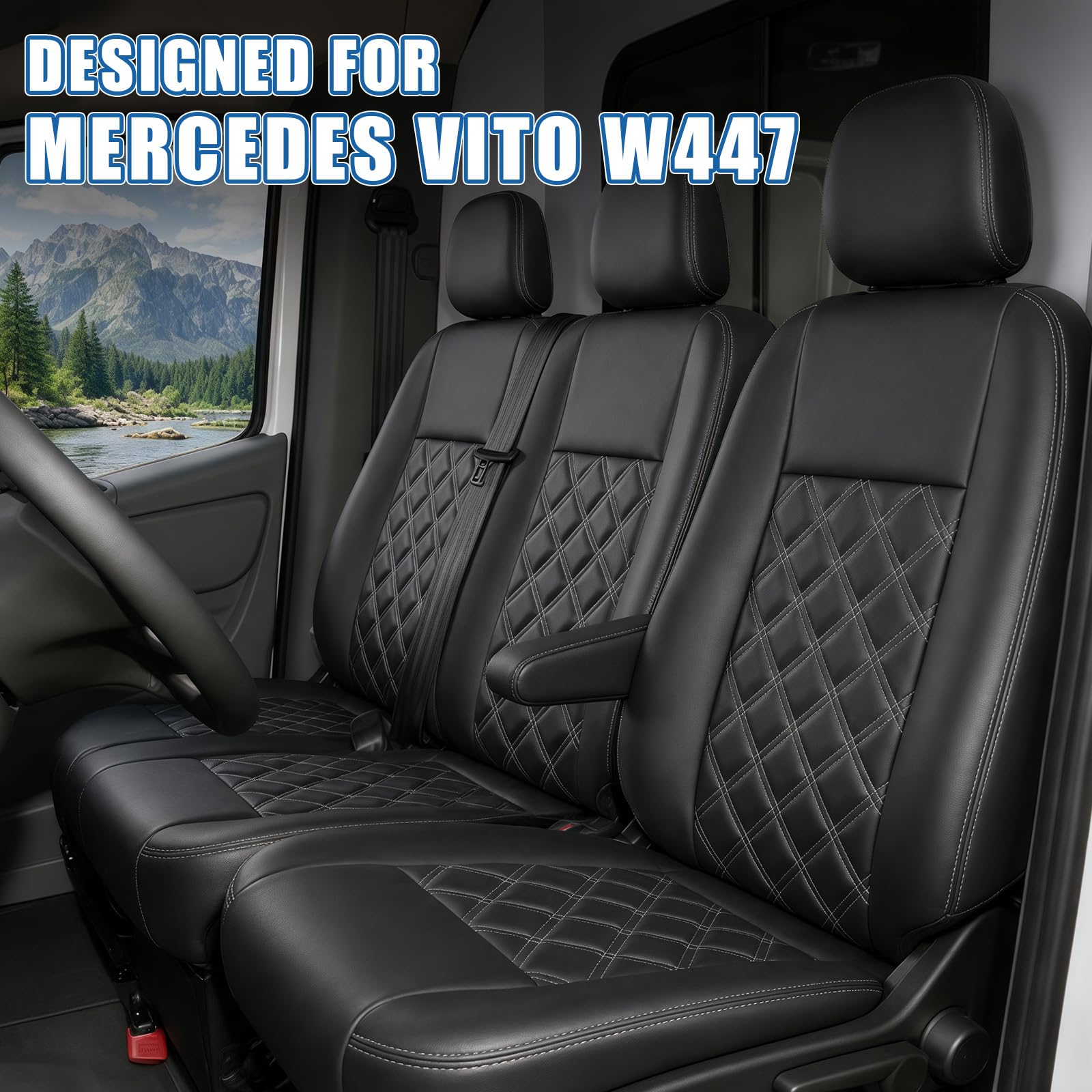 Coprisedili auto compatibile con Mercedes-Benz Vito W447, Anteriore 2+1 | Coprisedili anteriori, LHD, Confortevole, Traspirante