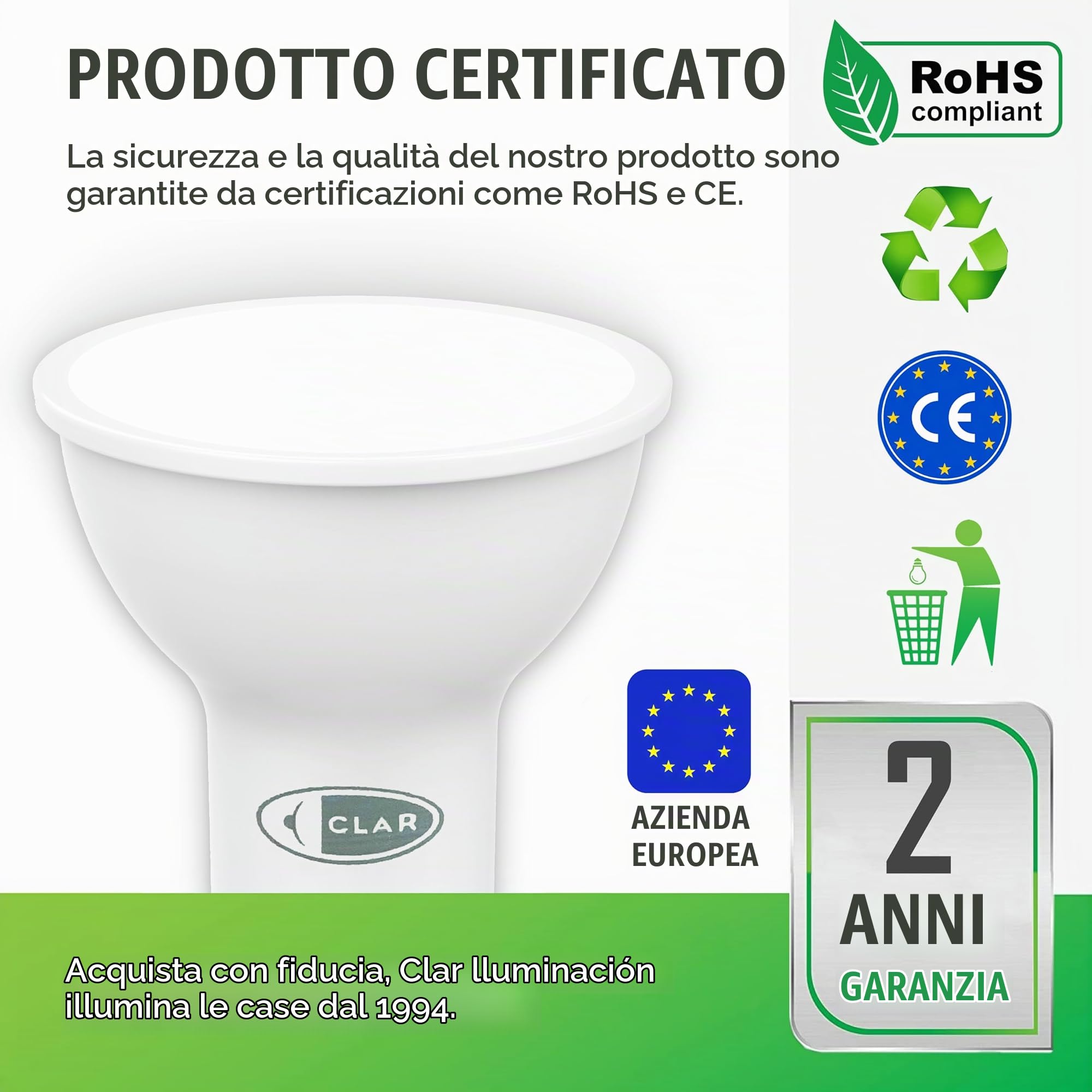 CLAR - Lampadine GU10 LED, Faretti GU10, GU10 LED 3000K 9W (Pack 20)