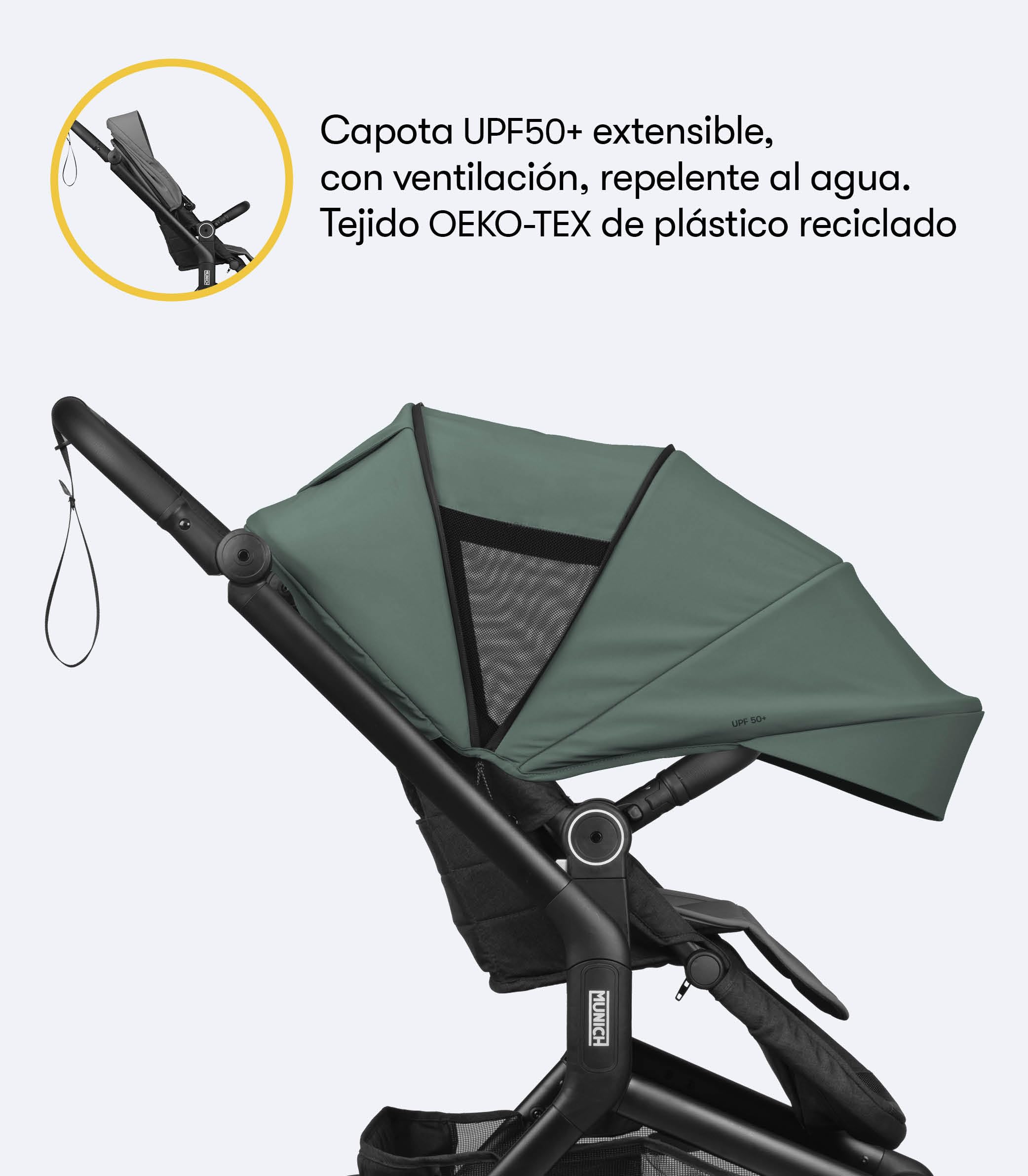 MUNICH Mun5, Cochecito de Bebé 2 en 1, Sistema de viaje, Silla De Paseo y Capazo, Carro Bebe, Fácil plegado, desde el nacimiento hasta 22 kg, Maniobrabilidad, con cubrelluvias, (Verde)