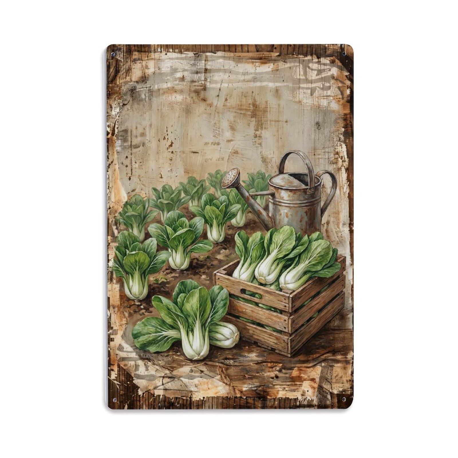 Bok Choy Garden Green Leafy Vegetable Countryside Vintage Metal Tin Sign Plaque Wall Decor for Cafe, Club, Garden Metal Poster 8x12Inch