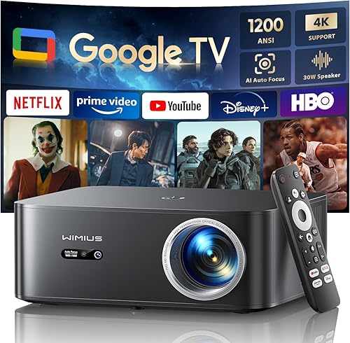 Compatible con 1200 ANSIGoogle TV4K proyector inteligente con WiFi y Bluetooth, proyectores de películas para exteriores y en casa con control de