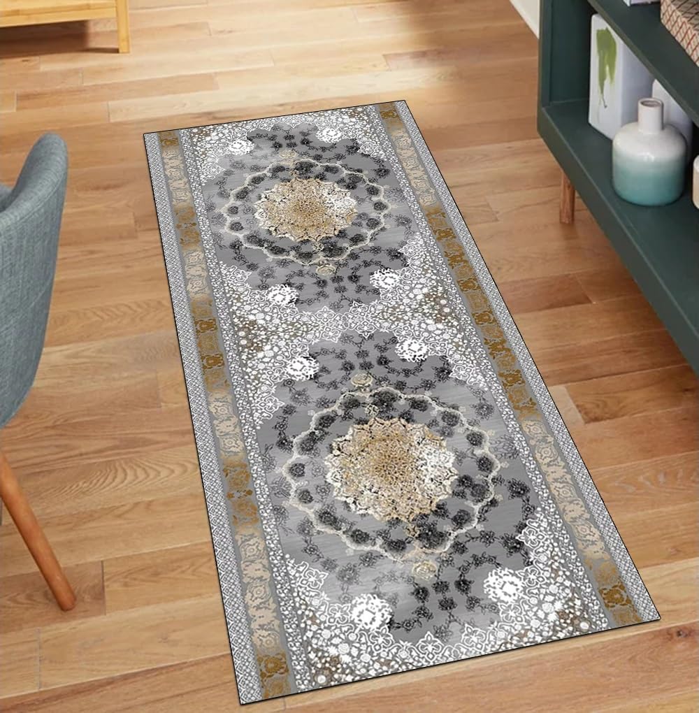Alfombra de pasillo antideslizante gris que evita caídas, vintage de 110x120 cm lavable