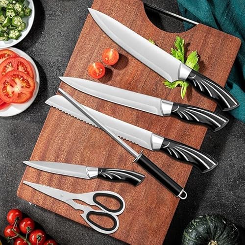 LOIVIYA Knife Set with Block, 7 Piece Kitchen Knife Sets with Wooden Block, Sharp High Carbon Stainless Steel Knife Set with Sharpener, Ergonomic Handle Kitchen Knives for Chopping, Slicing, Dicing - Image 6