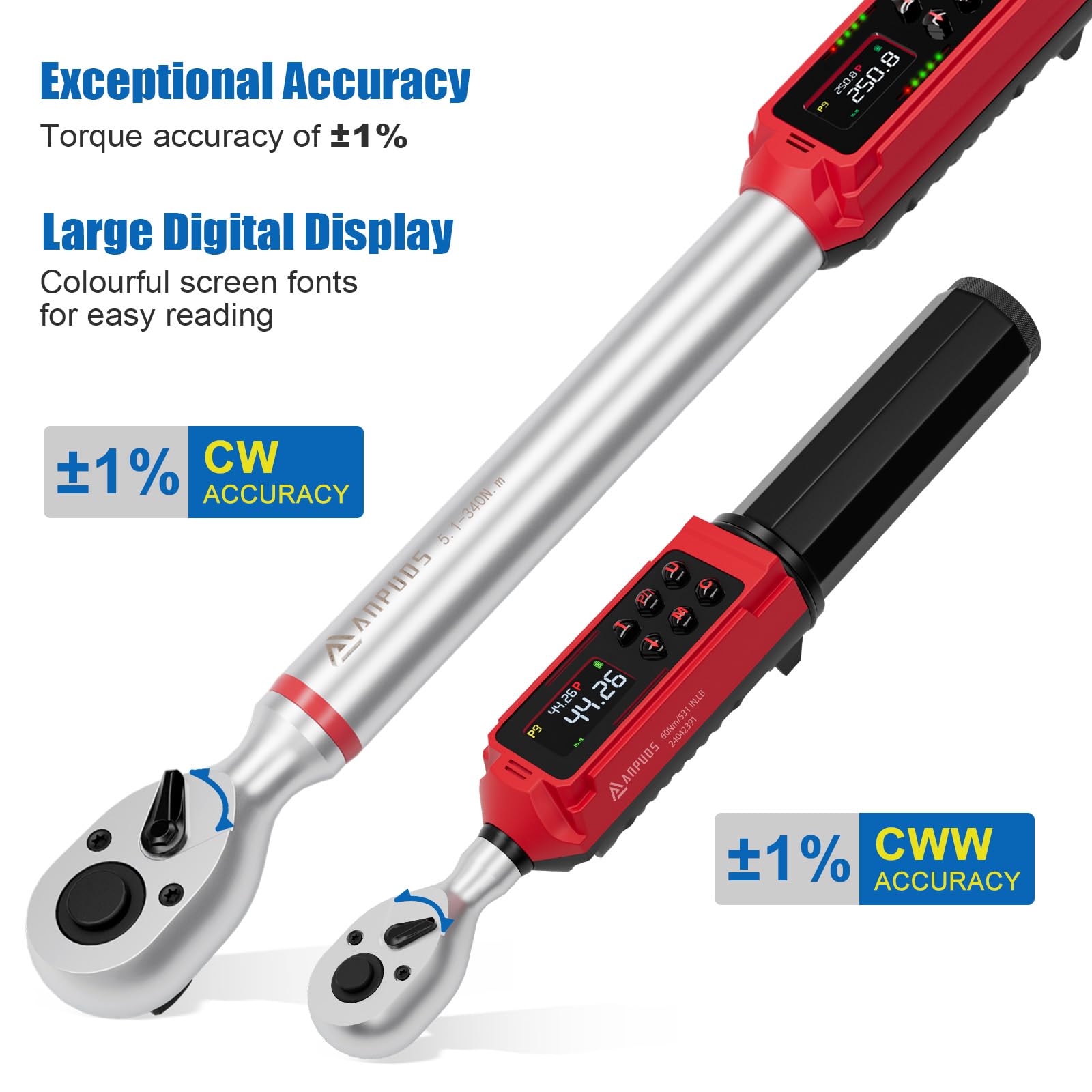 Digital Torque Wrench 3/8 Drive, 0.66-44.25 Ft.lb / 0.9-60 Nm