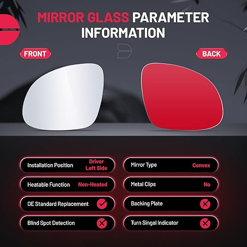 Miniatura 2 de BDFHYK Espejo retrovisor lateral izquierdo del conductor compatible con TIGUAN 2009-2017 VW Espejo retrovisor convexo (izquierdo)