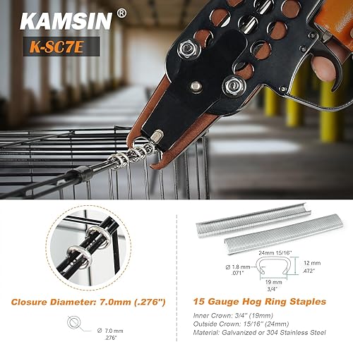 Miniatura 5 de K-SC7E - Pistola neumática de anillo de cerdo de calibre 15, corona de 34 pulgadas, 0.276 in a 0.315 in de diámetro de cierre con nariz larga,