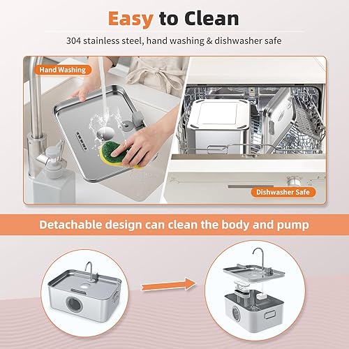 Miniatura 8 de DYSJ01 - Fuente de agua para perros de acero inoxidable de 12L410 oz3.2 galones, fuente de agua ultra silenciosa para mascotas grandes, gatos y