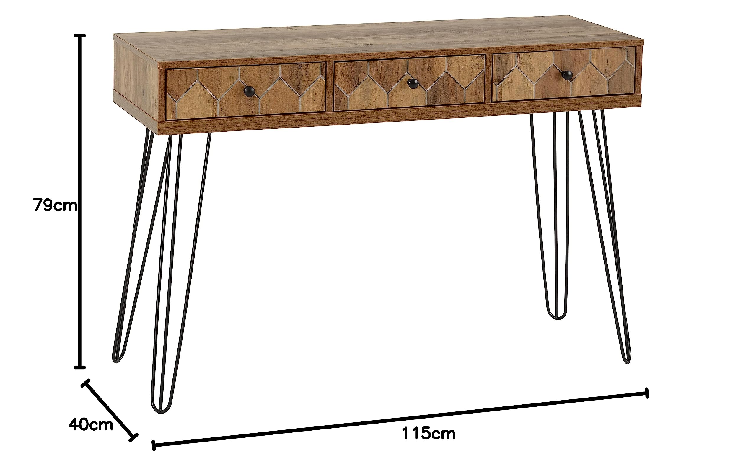 Seconique Stolik konsolowy z 3 szufladami, drewno inżynieryjne, średni efekt dębu/czarny, szer. 115 cm x gł. 40 cm x wys. 78,5 cm