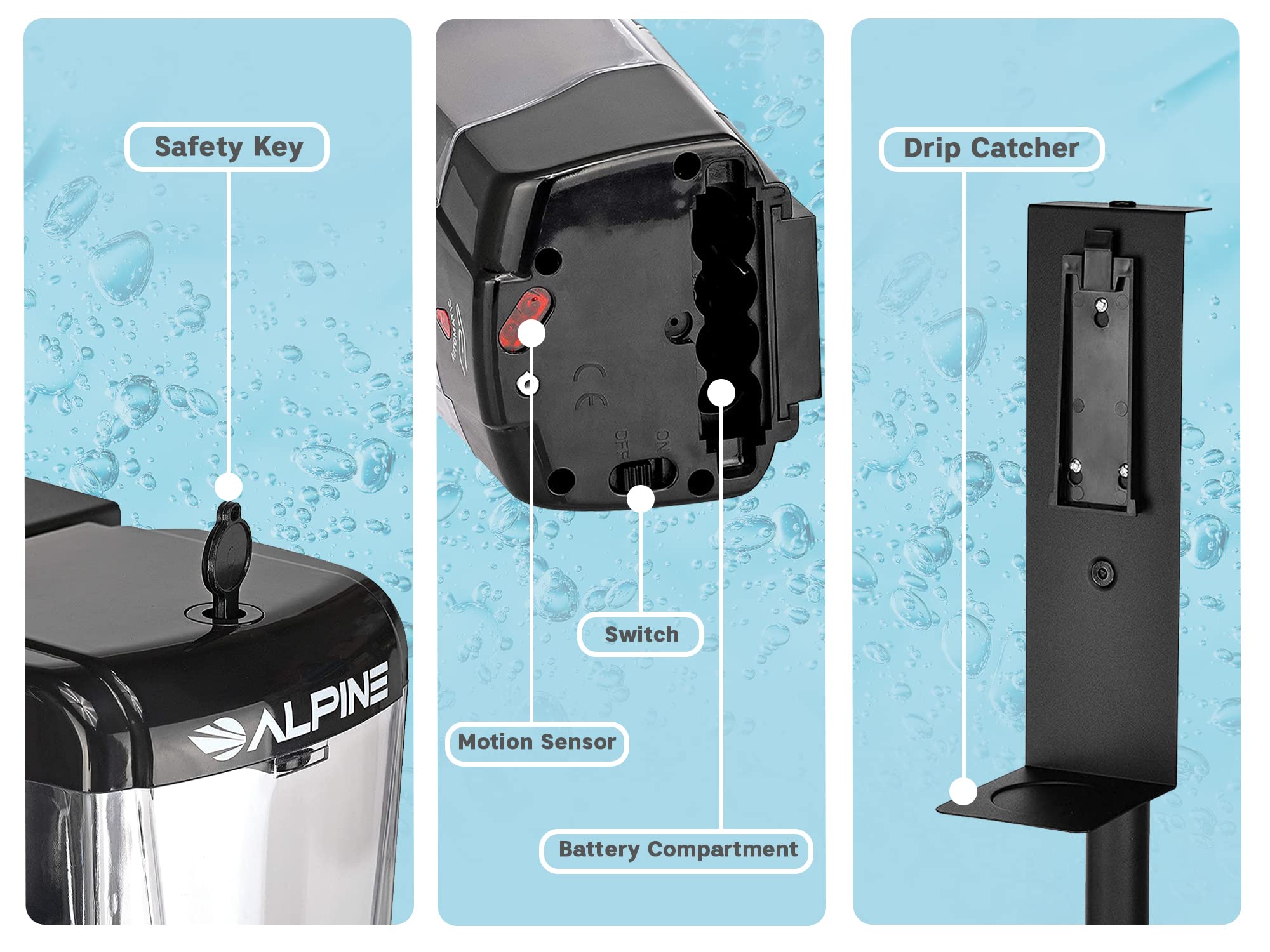 Alpine Industries Dispenser automatico di disinfettante per le mani in gel trasparente da 700 ml con supporto, dispenser di sapone liquido senza contatto, dispenser commerciale per sapone resistente,