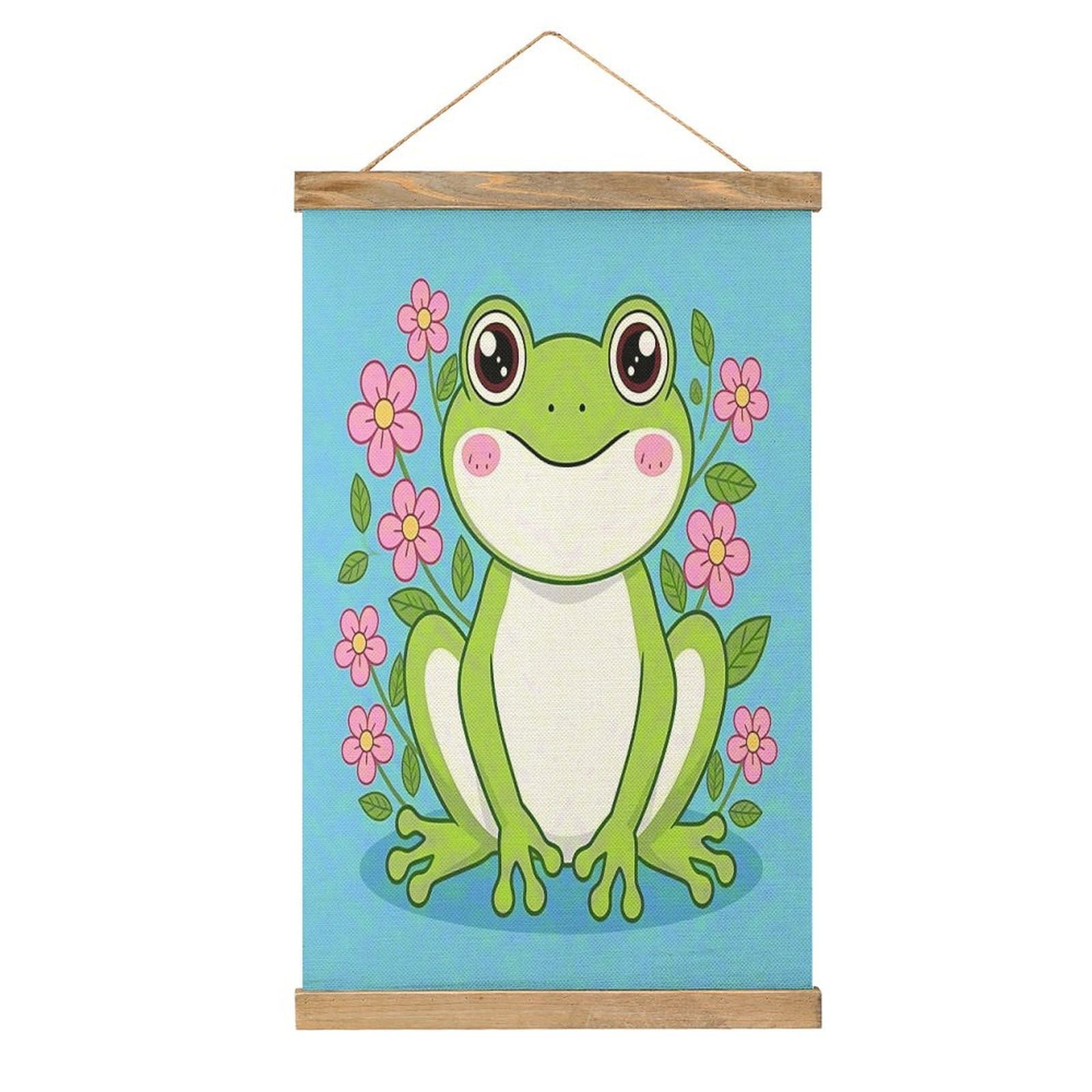VstaDank Frog Linen Hanging Painting Vintage Canvas Wall Art Poster Reading Nook Corner Decor Retro Wall Decor Prints for Library Reading Room Home 13.2 X 20.47 Inch