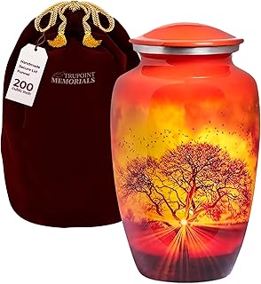 Trupoint Memorials Cremation Urns for Human Ashes, Tree of Life Decorative Burial Urn for Adult Men and Women, Large Orange Sunset