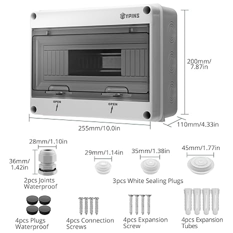 EYPINS 12 Way Consumer Unit, Distribution Protection Box, IP65 Waterproof Electrical Power Cord Enclosure with Plug and Seal, Wall Circuit Breaker, Fuse Box Indoor Outdoor, CE Certification