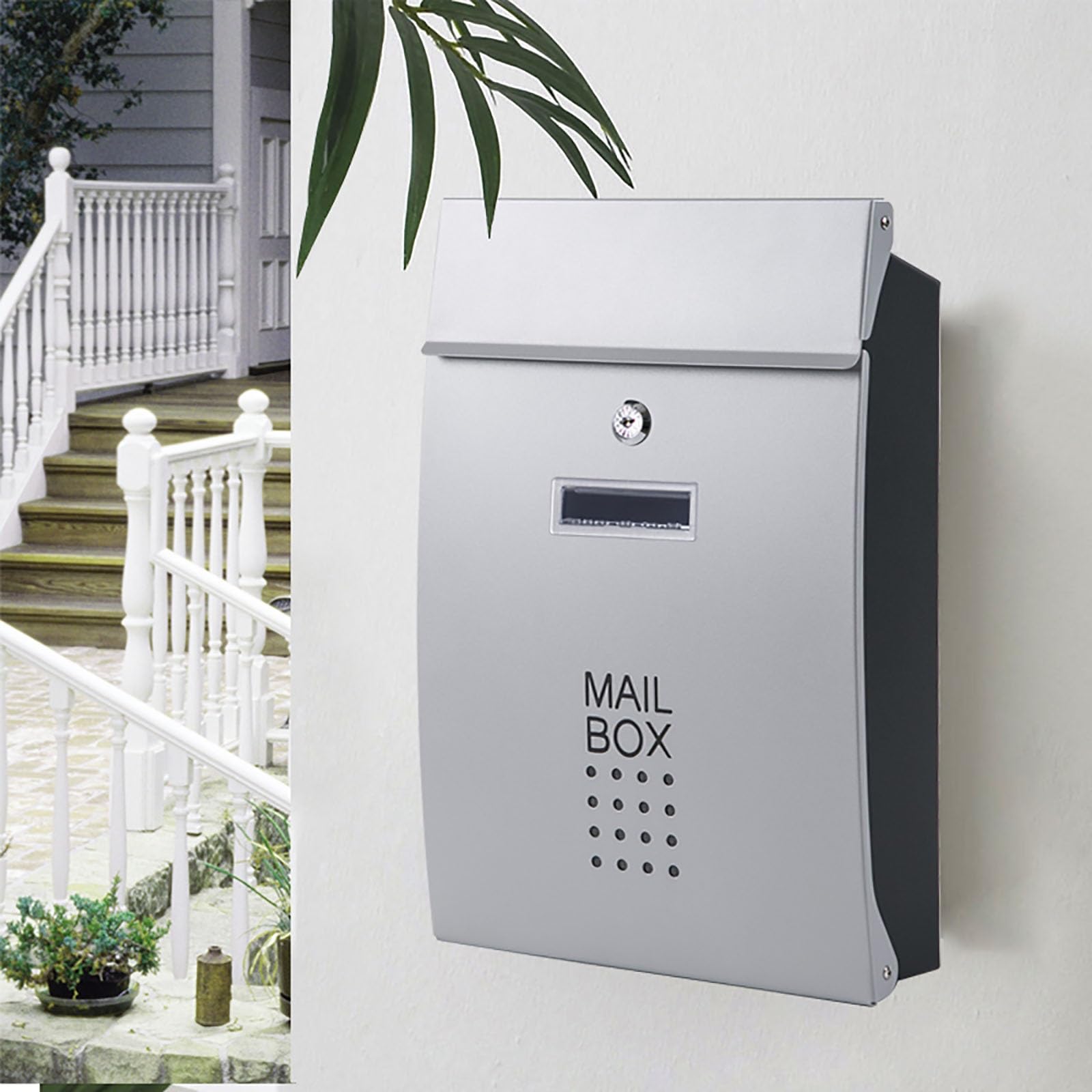 wall mailbox, Galvanized Sheet Metal Material, Windproof and Rainproof, Large Capacity, Suitable for Indoor and Outdoor Use(Silver)