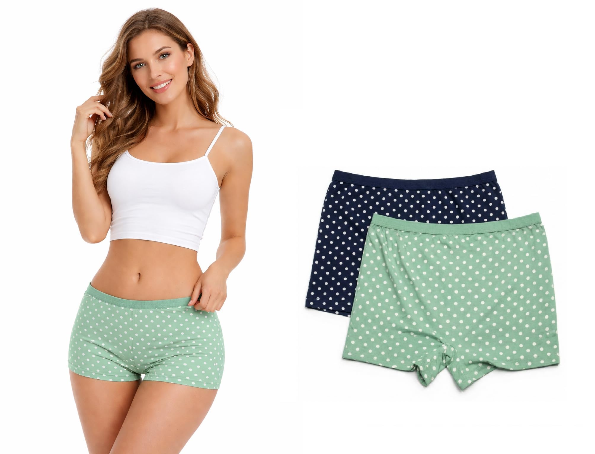 Women's Boy Shorts Panties with Soft Waistband Polka Dot Cotton Blend Elastane Stretch Innerwear High Coverage Underwear Ladies Briefs Panty-image-5