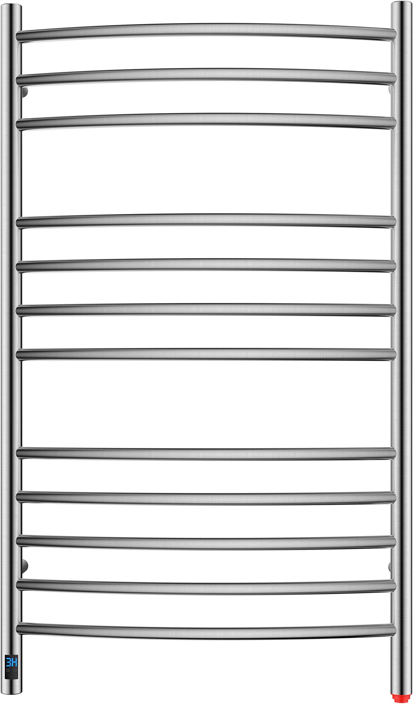 HEATGENE Towel Warmer with Timer, Electric Towel Warmer with Temperature Control, Wall-Mounted Large 12 Bars Towel Racks with Built-in Timer, Plug-in/Hardwired Electric Towel Rails - Brushed