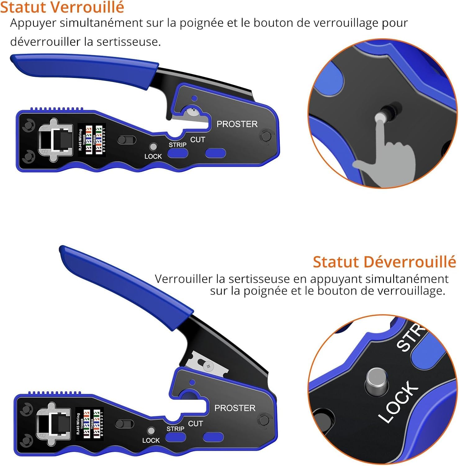 RJ45 Crimpzange Proster Netzwerkkabelzange Stecker Netzwerk Werkzeug für RJ45 Cat6 Cat5 Cat5e