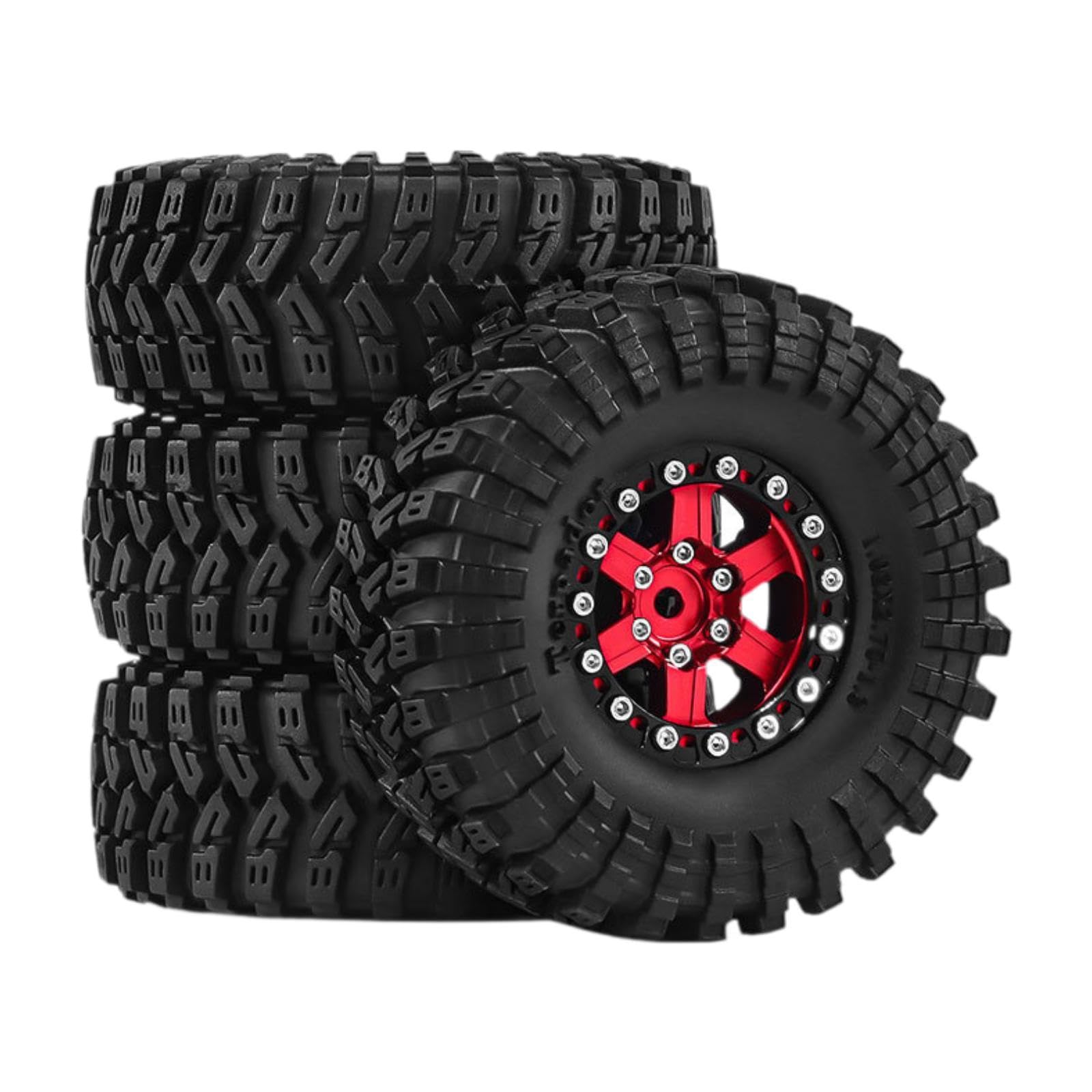 4 Pezzi Ruote Auto Giocattolo Pneumatici Parti Ricambio RC Resistenti in Alluminio Adatti per Modellismo Manutenzione Auto Radiocomandate, Rosso