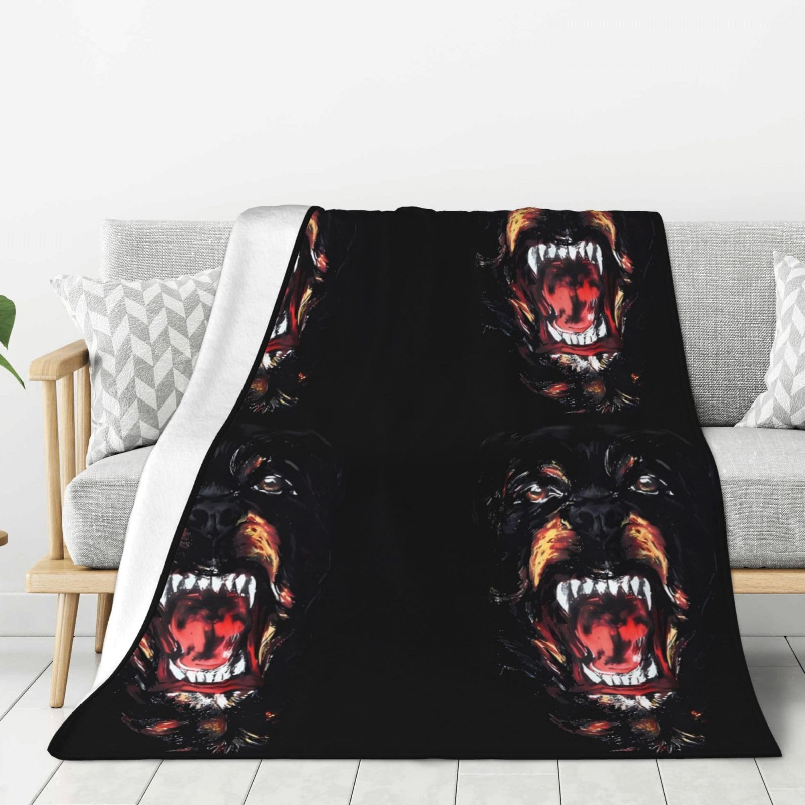 Couverture flanelle Rottweiler douce grand plaid chaud 203x152 pour canapé