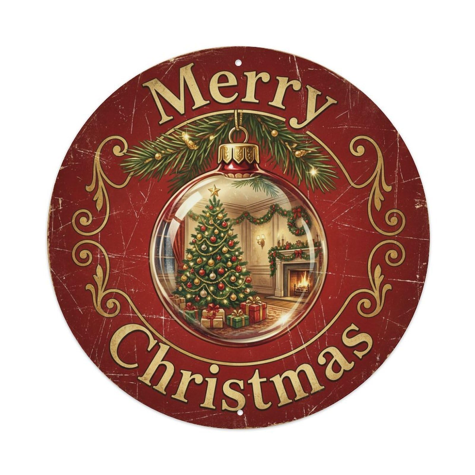Merry Christmas Tree Bauble Reflection Metal Tin Sign