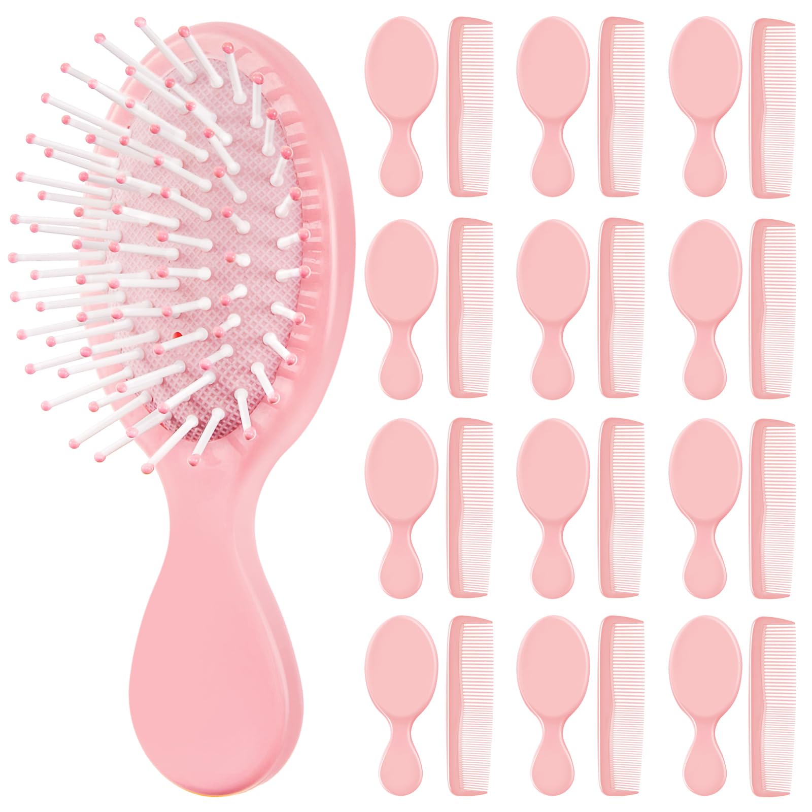 FillTouch 24 Pcs Mini Hair Brush Set 12 Travel Wet Dry Hair Combs Small Pocket Detangling 12 Plastic Combs for Spa Birthday Sleepover Bridal Shower