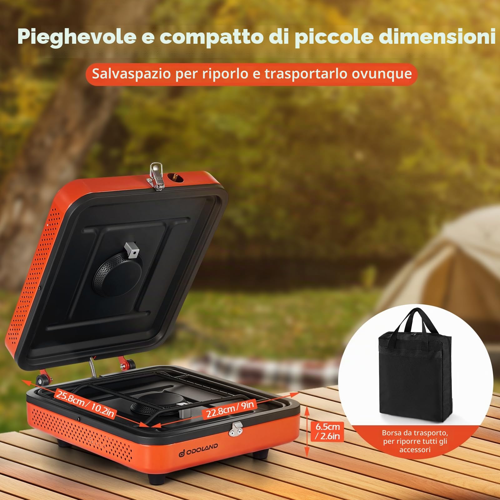Odoland Fornello da campeggio portatile a 2 fuochi, 4400 W, fornello da campeggio leggero, con accensione automatica e controllo del calore, per viaggi in spalla e picnic