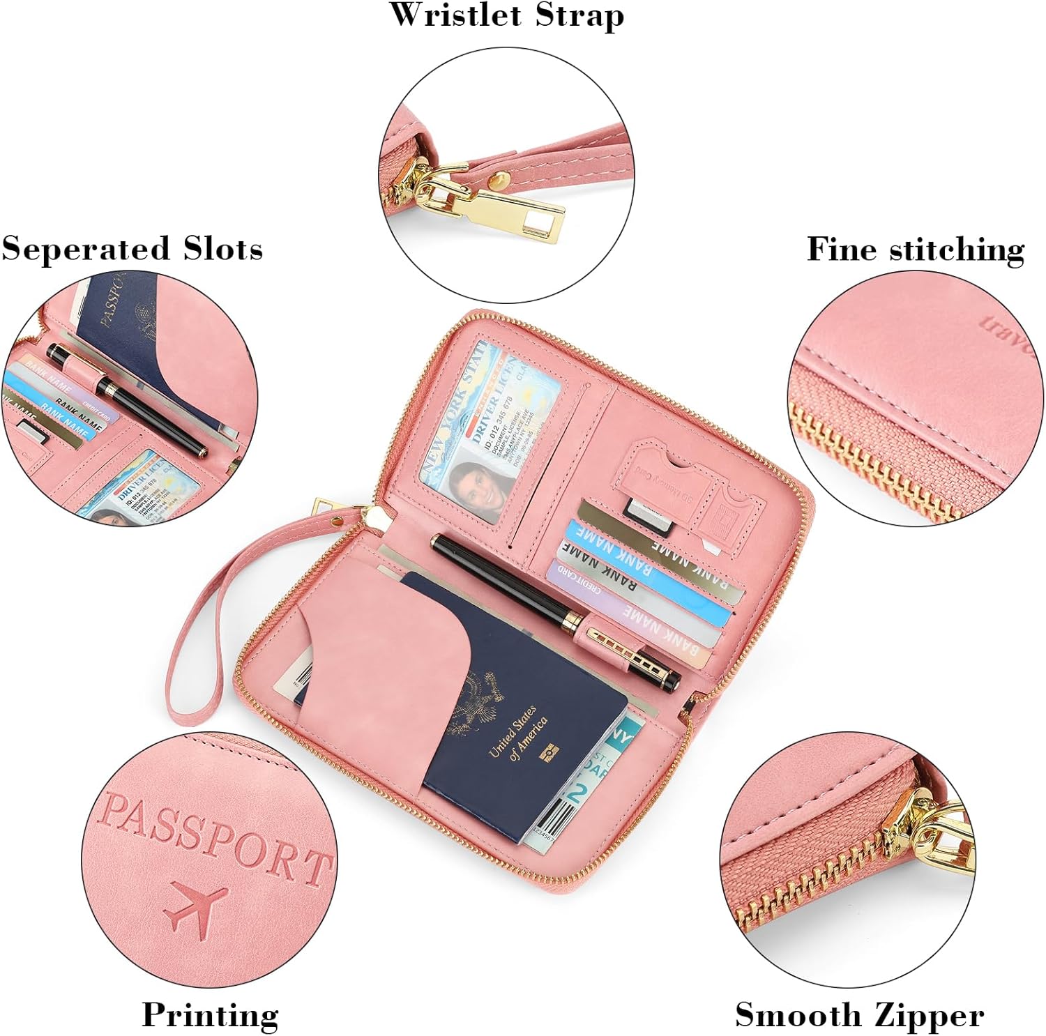 Leather RFID Blocking Passport Holder Travel Wallet, Passport Cover/Travel Wallet for Women/Men with - Image 3