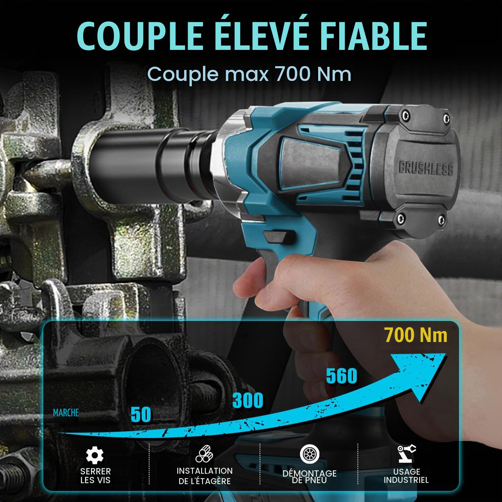 700Nm Clé à Chocs Sans Fil Compatible avec Makita 18V Batteries, 1/2'' Brushless Boulonneuse a Choc Electrique avec 6 Douilles, pour la Voiture et la Maison (Batterie non incluse)
