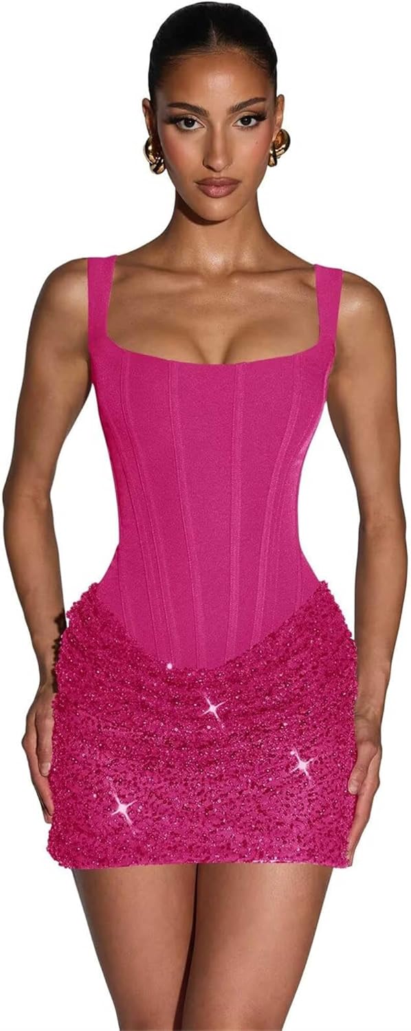 Sparkly Sequin Short Homecoming Dresses for Teens Satin Corset Prom Dress Formal Evening Cocktail Gown