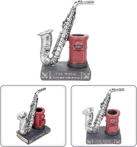 Miniatura 8 de DECHOUS Decoración de escritorio, figura de saxofón, escultura de saxofón, soporte para bolígrafo, decoración para sala de casa, lápiz de saxofón,