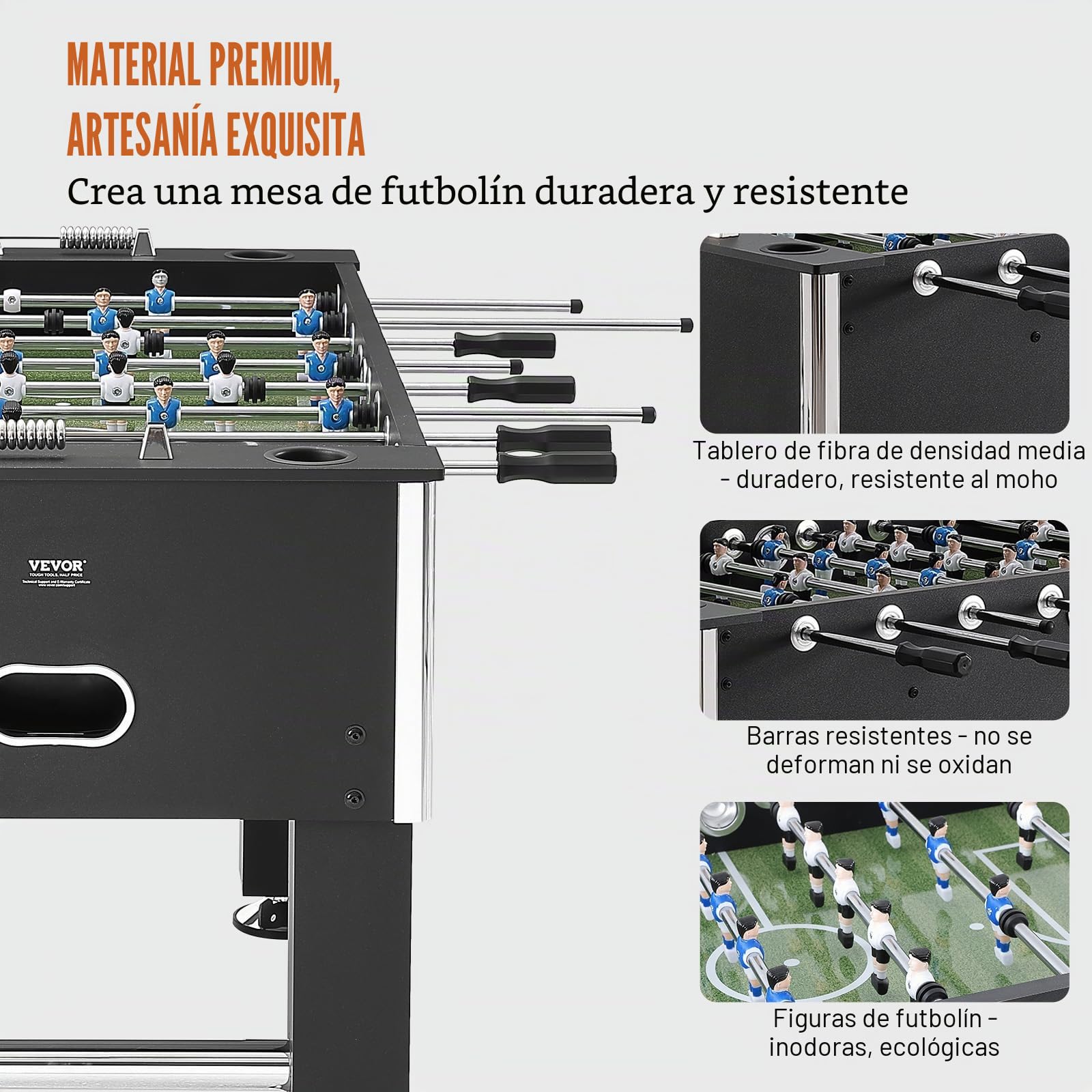 VEVOR SUO-5529L - Juego de fútbol estándar de 55 Pulgadas, tamaño Completo para Interiores, hogar, Familia y Sala de Juegos, Incluye 4 Pelotas y 4 portavasos, Color Negro